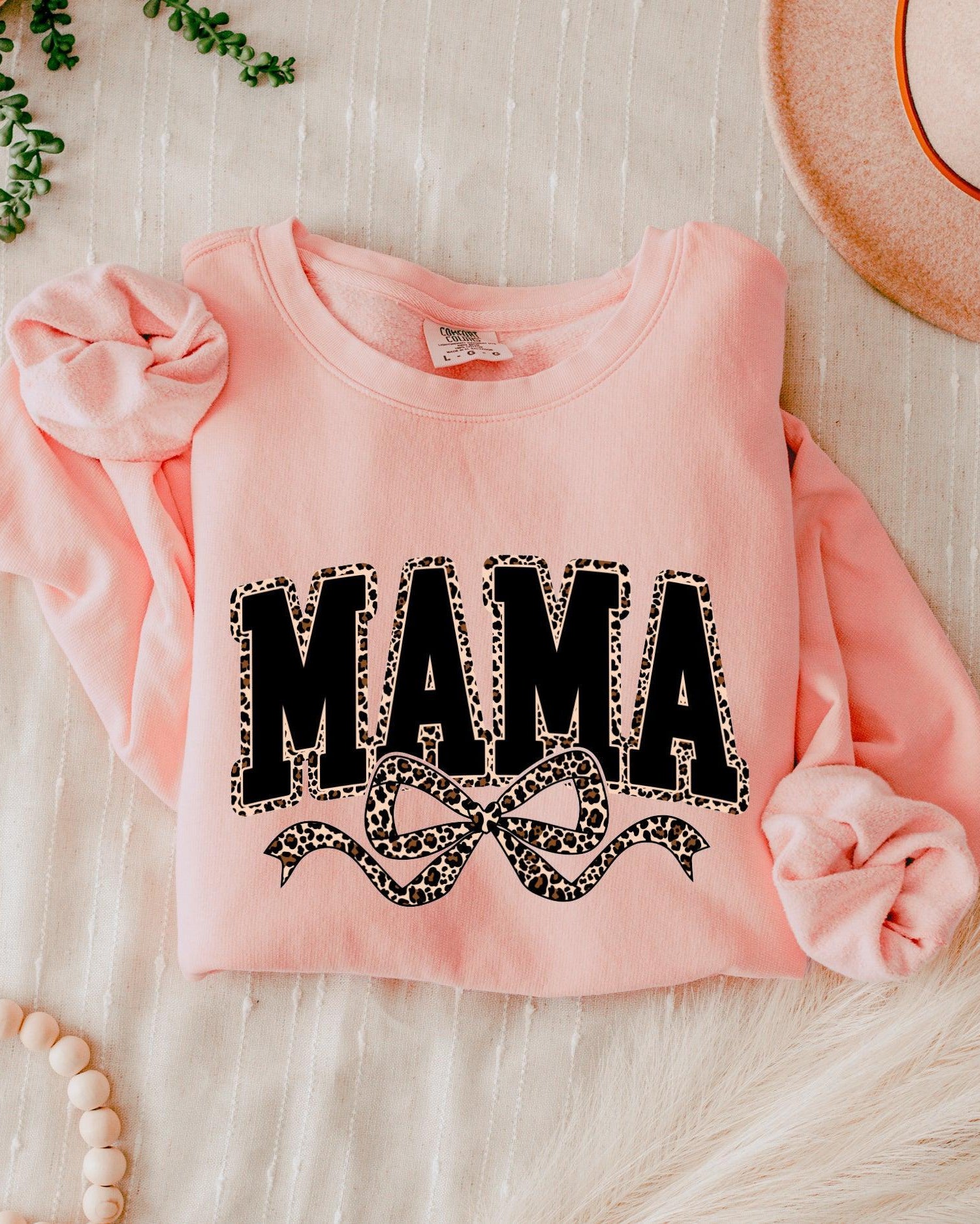 Mama Leopard Ribbon Garment Dyed Comfort Colors Sweatshirt