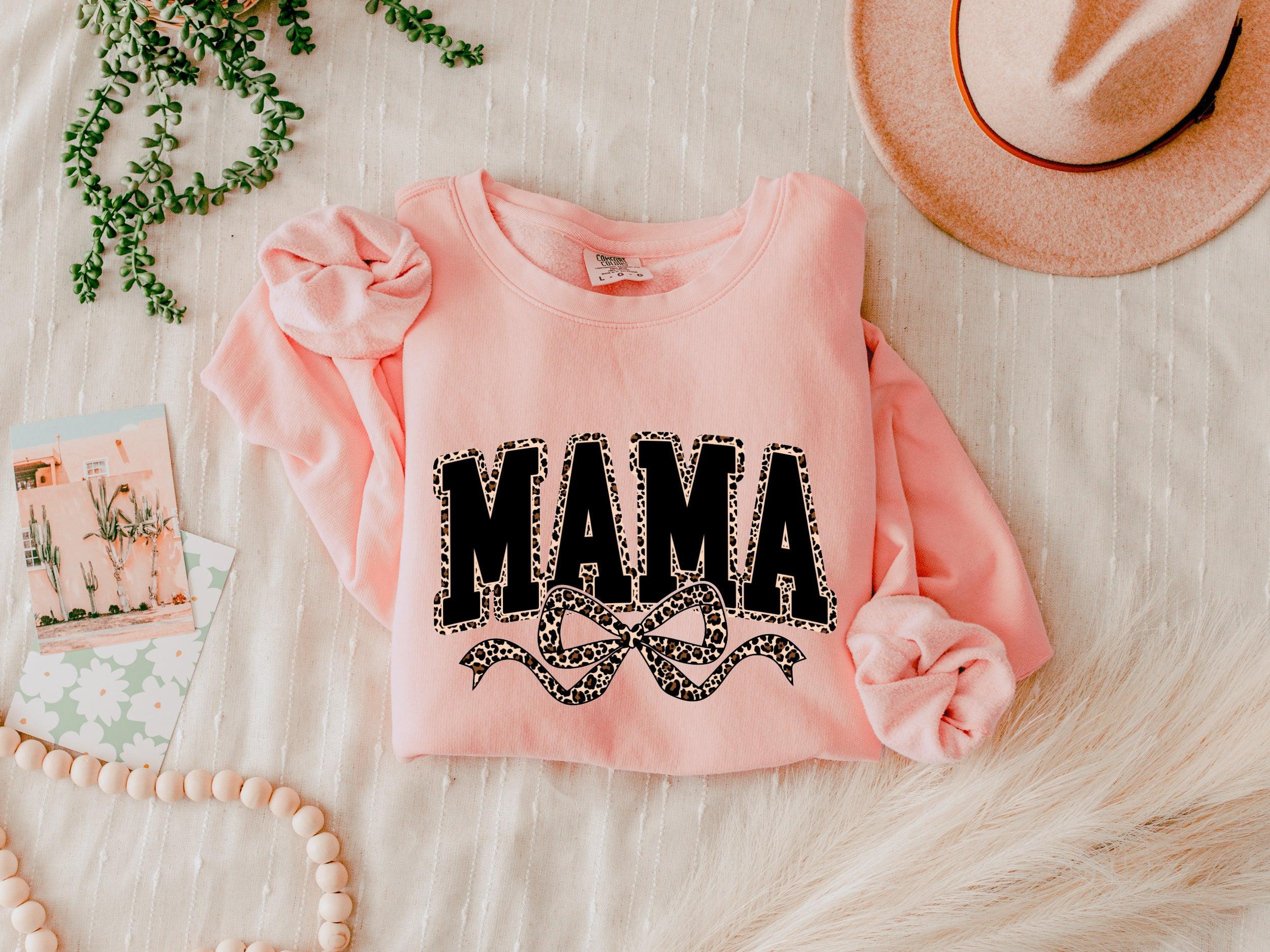 Mama Leopard Ribbon Garment Dyed Comfort Colors Sweatshirt