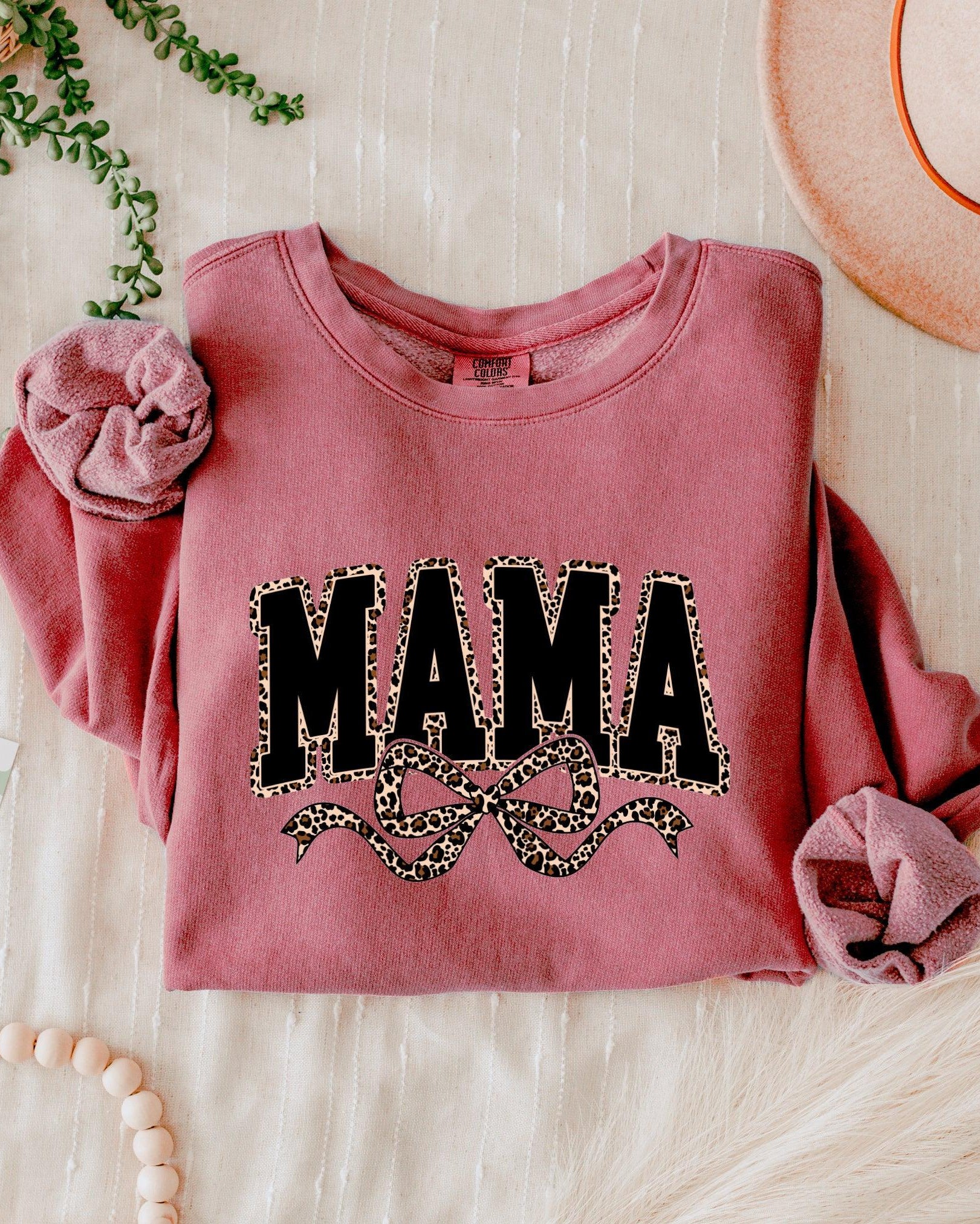 Mama Leopard Ribbon Garment Dyed Comfort Colors Sweatshirt