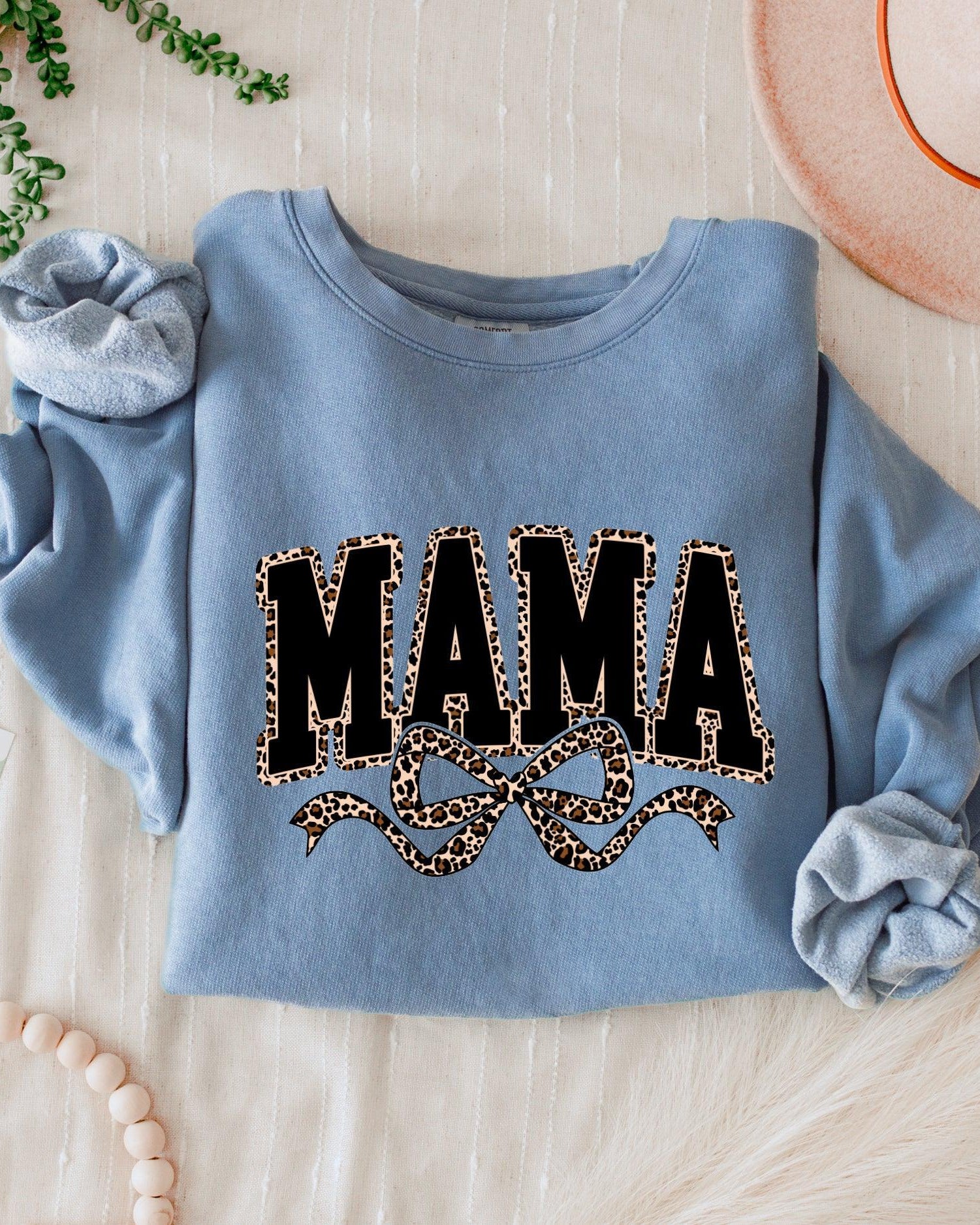 Mama Leopard Ribbon Garment Dyed Comfort Colors Sweatshirt