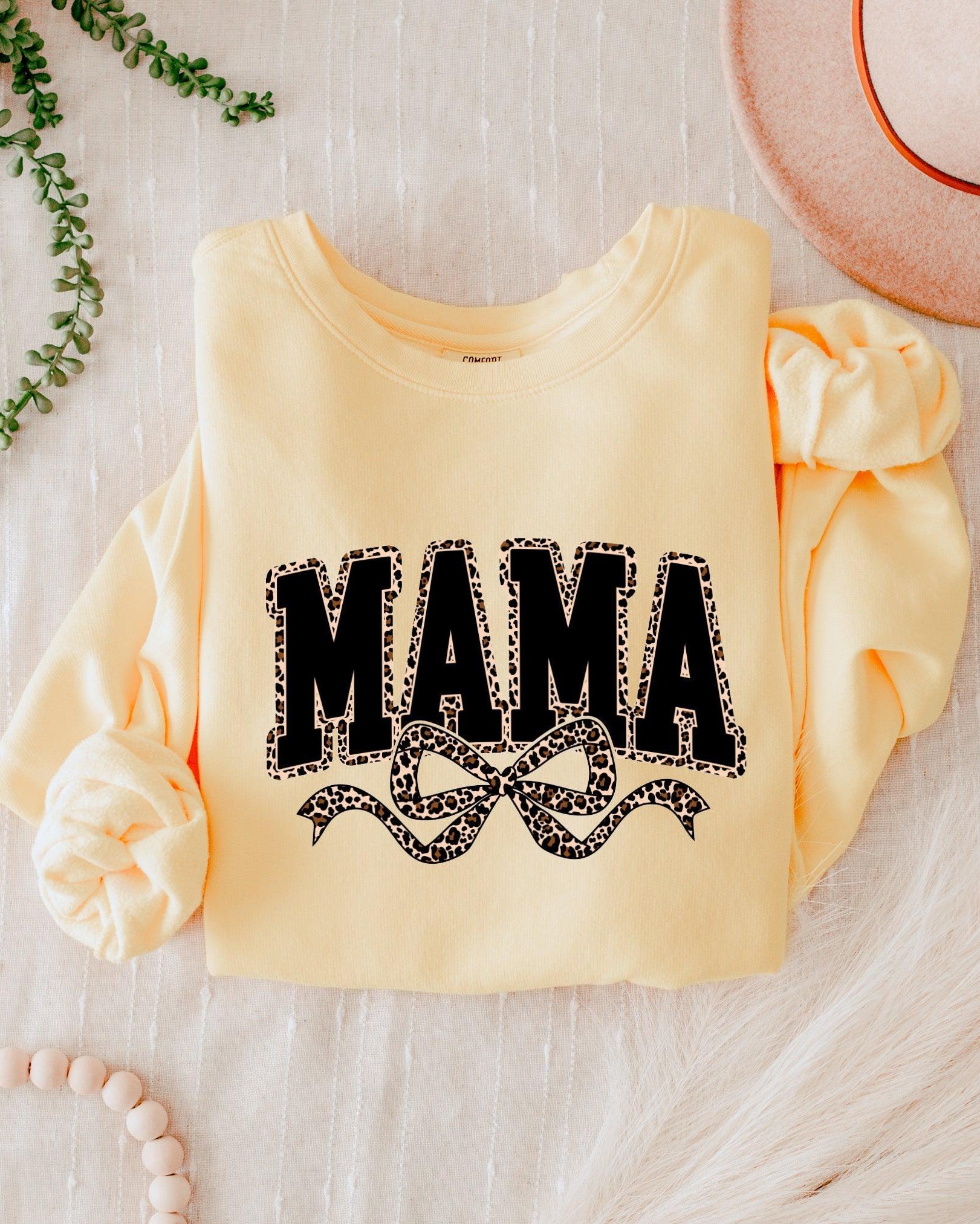 Mama Leopard Ribbon Garment Dyed Comfort Colors Sweatshirt