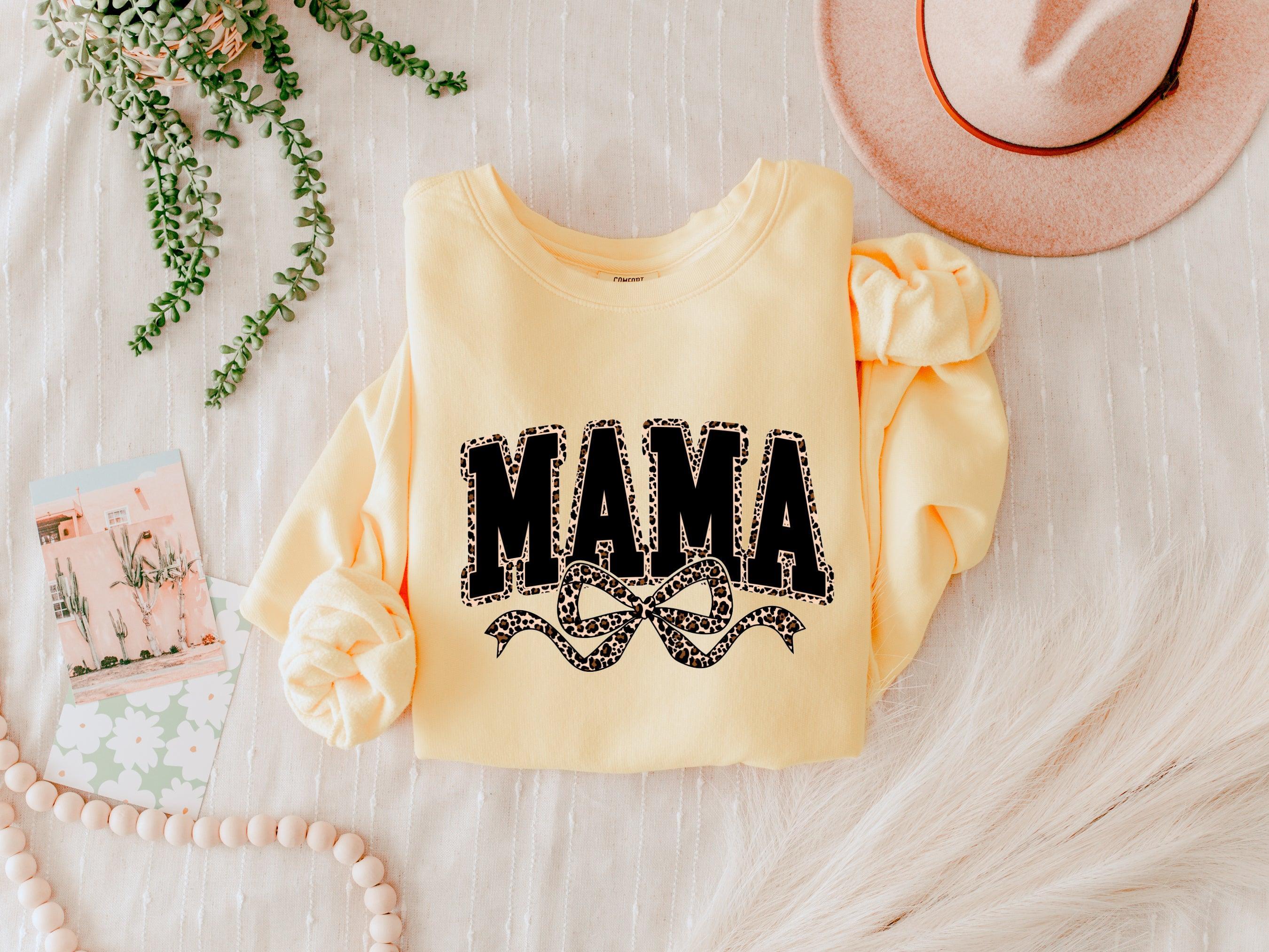 Mama Leopard Ribbon Garment Dyed Comfort Colors Sweatshirt
