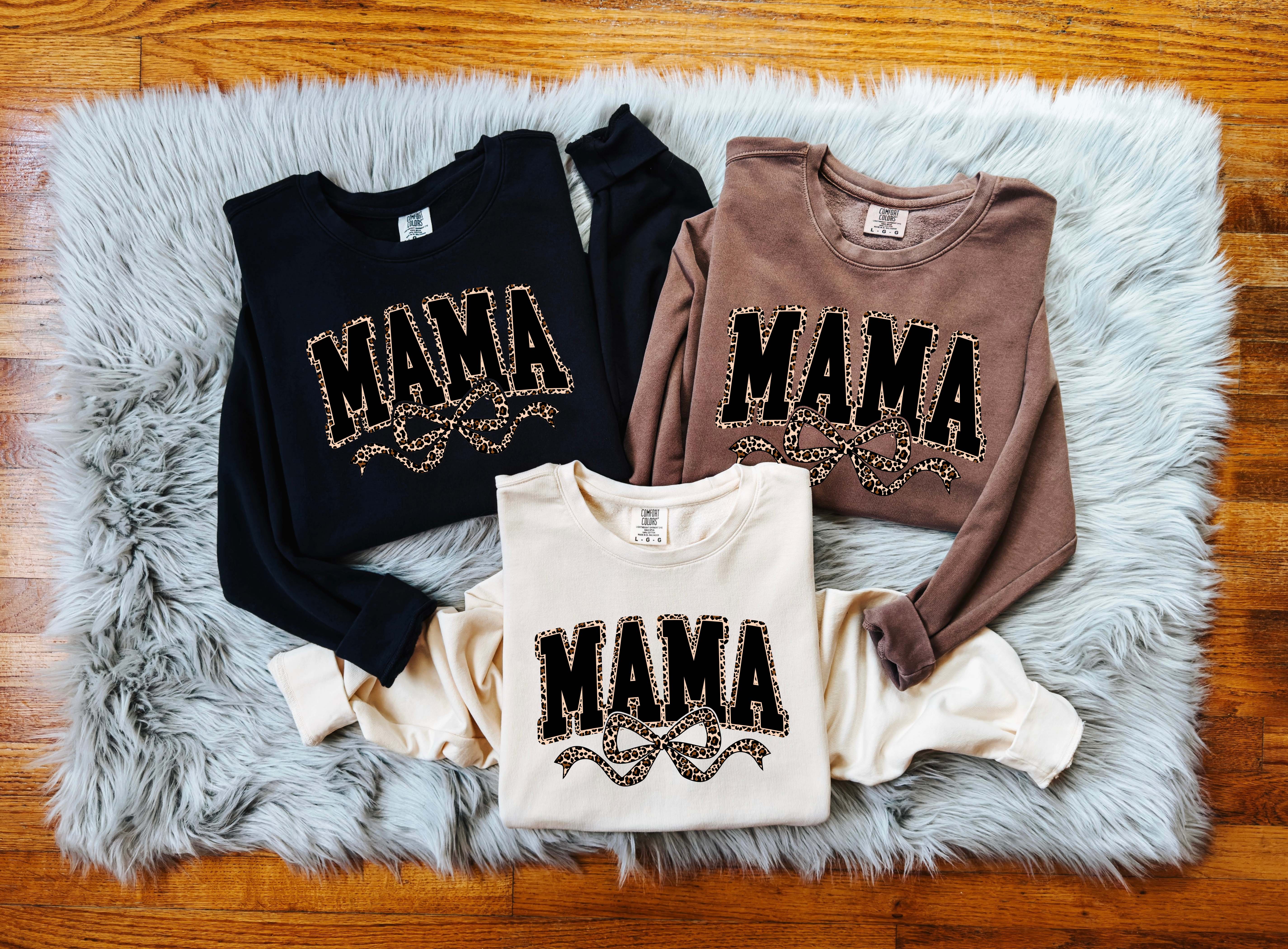 Mama Leopard Ribbon Garment Dyed Comfort Colors Sweatshirt