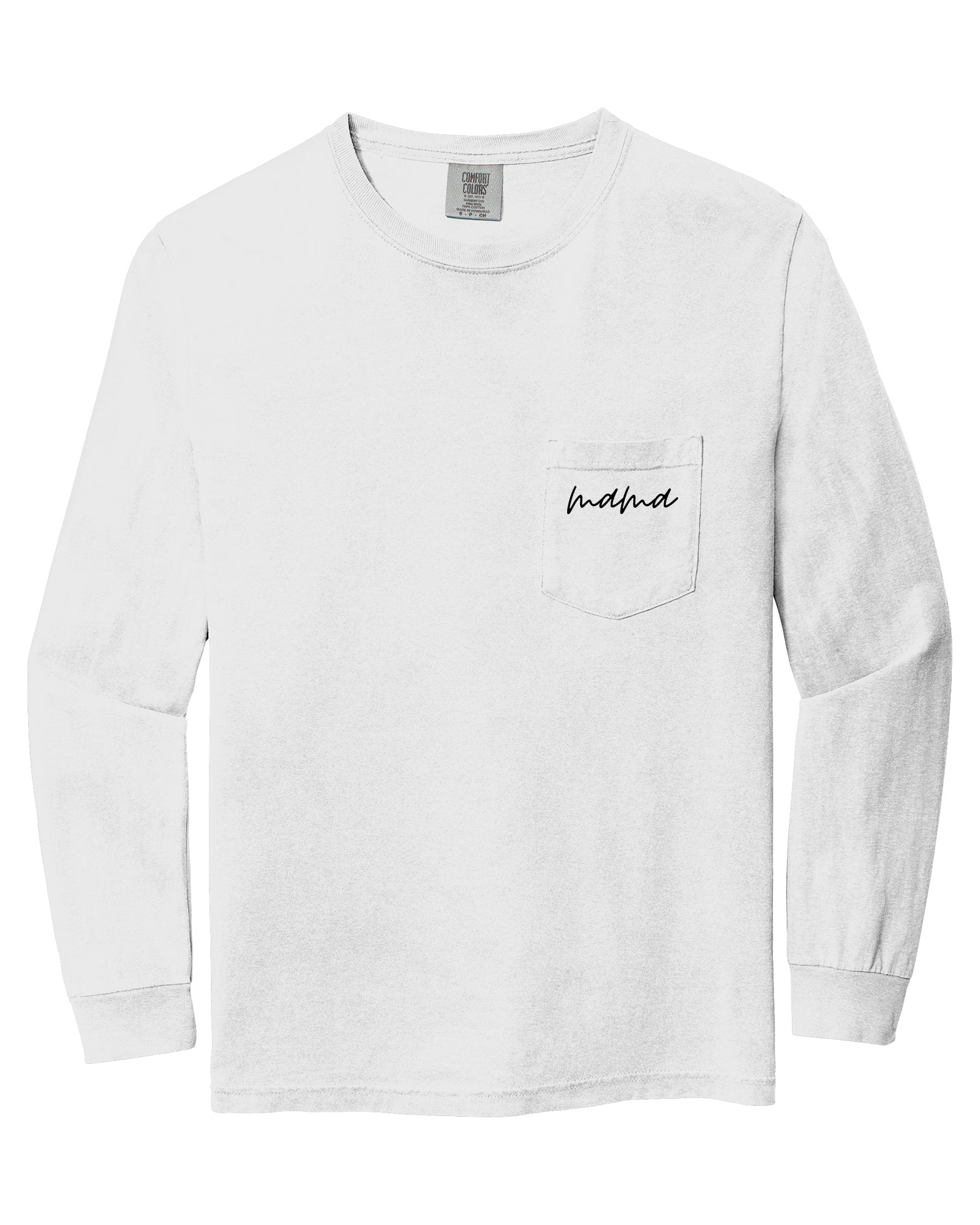 Mama Pocket Long Comfort Colors Sleeve Shirt (Cursive 1)