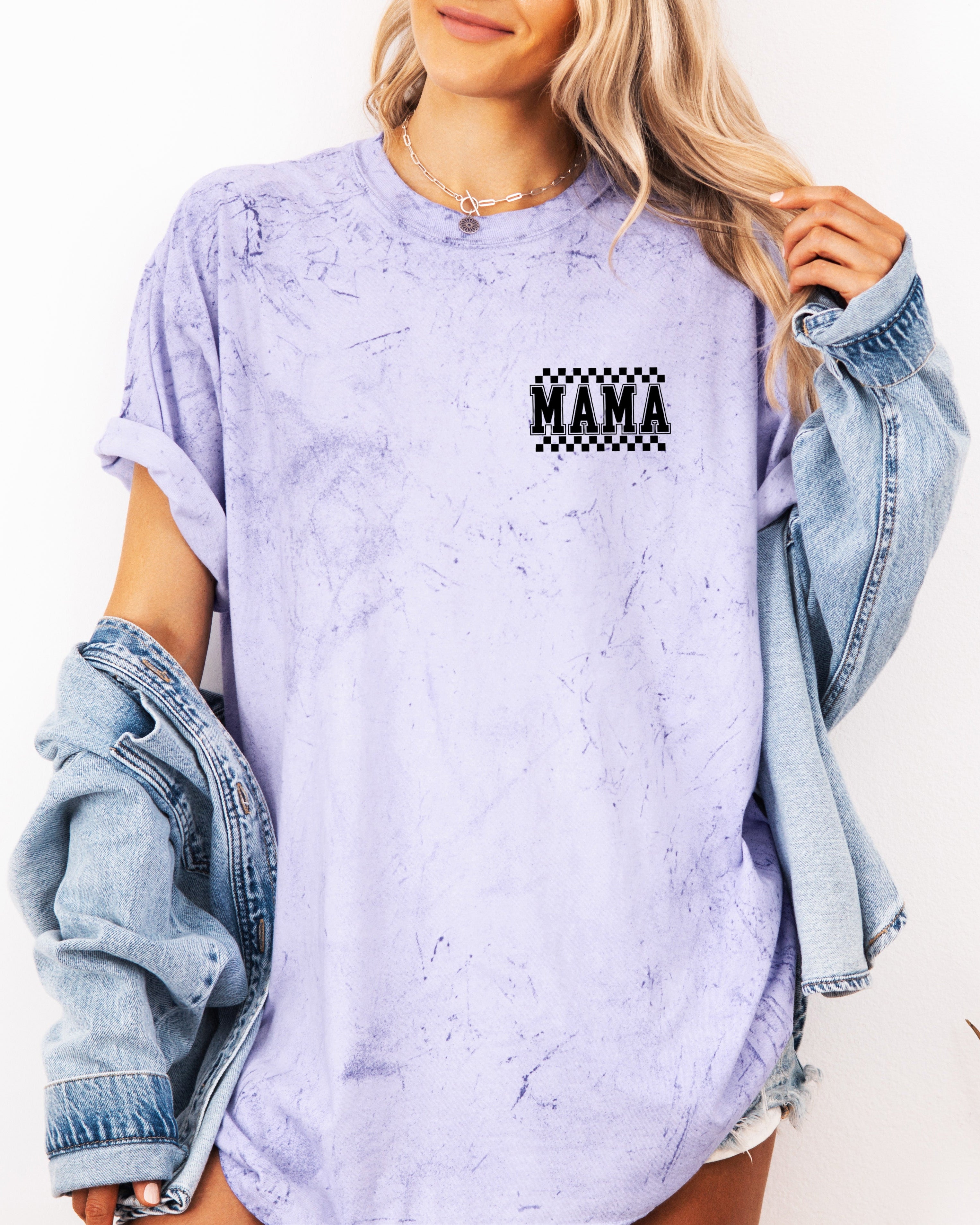 Mama Retro Plaid Checkered Front and Back Comfort Colors T Shirt