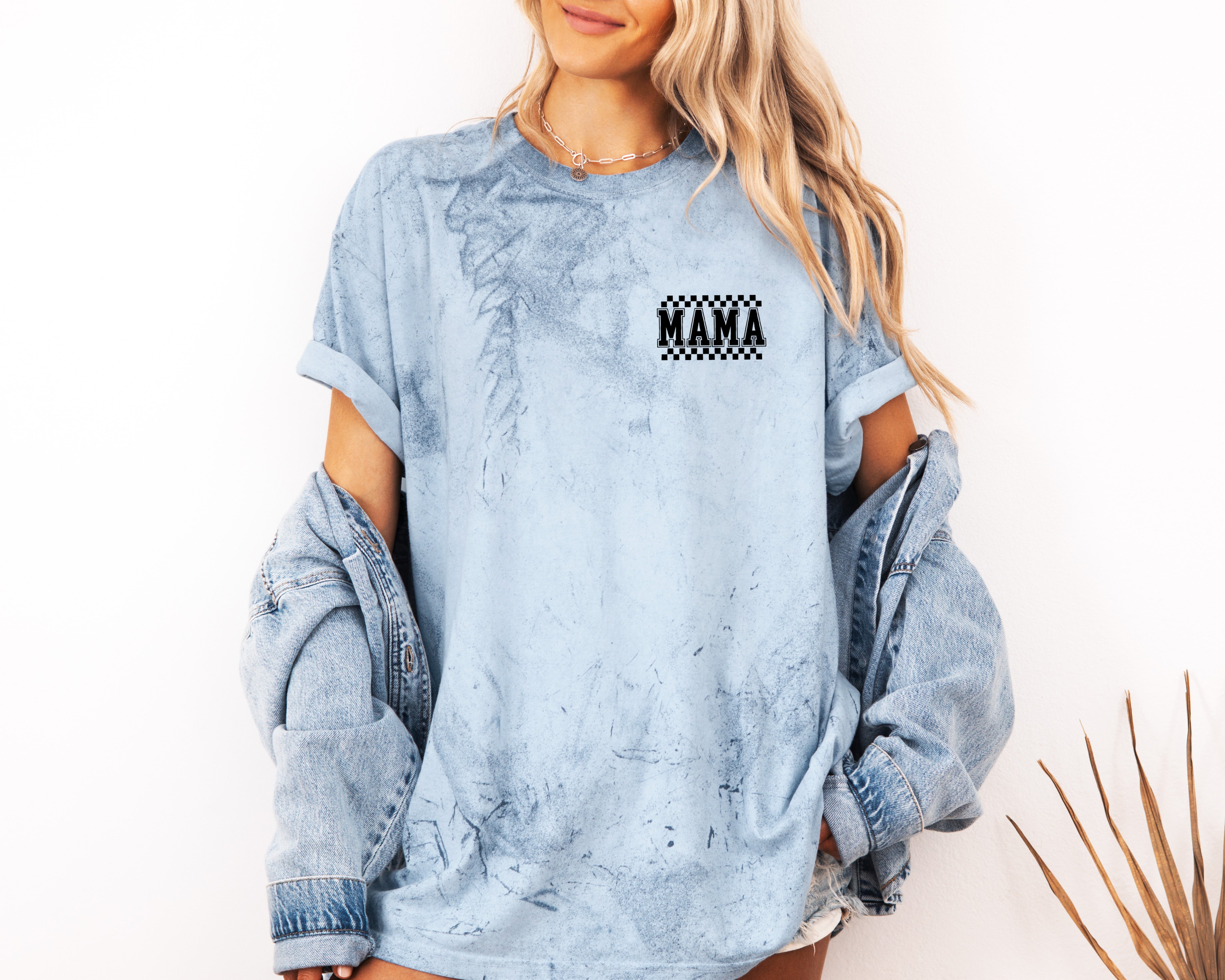 Mama Retro Plaid Checkered Front and Back Comfort Colors T Shirt