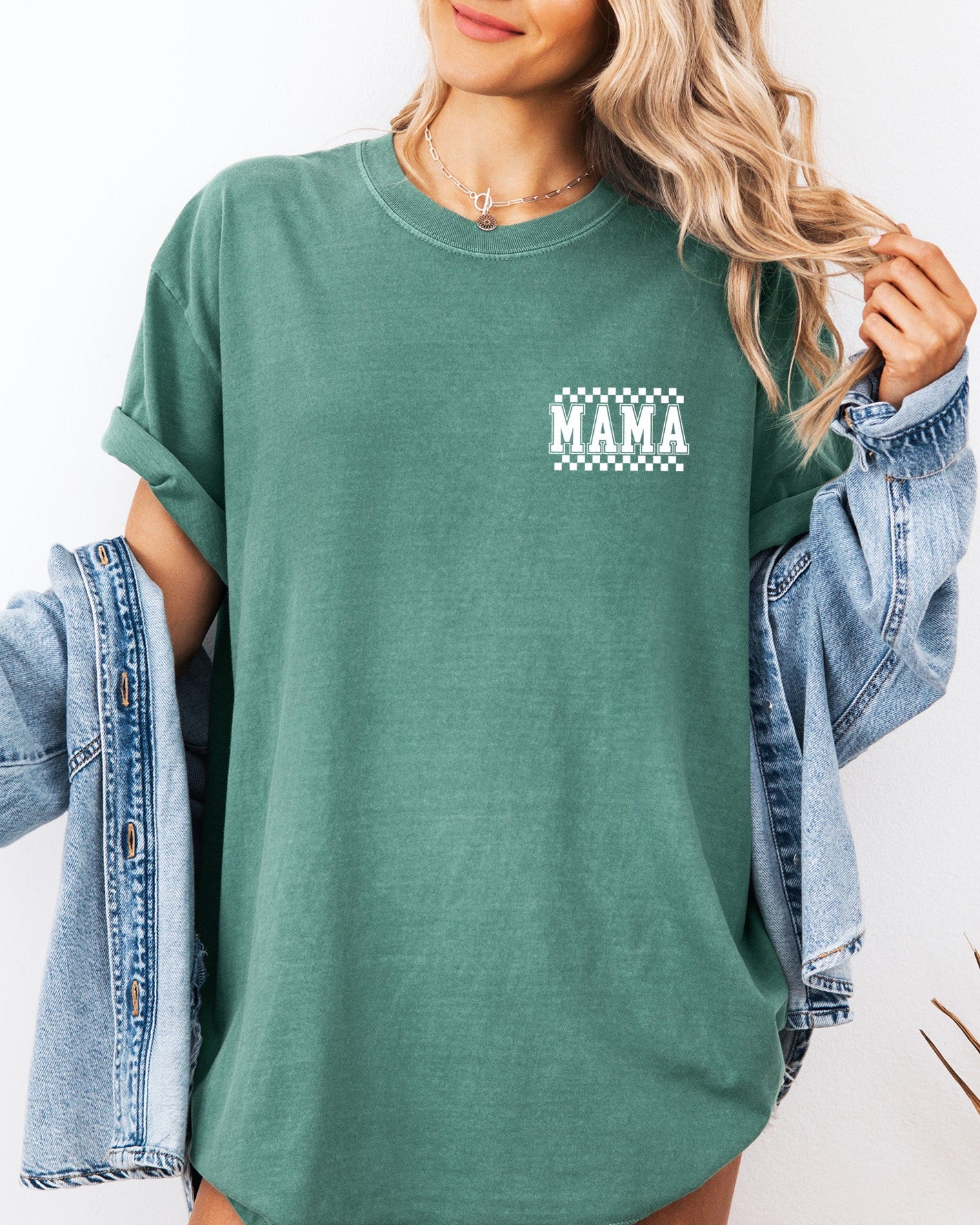 Mama Retro Plaid Checkered Front and Back Comfort Colors T Shirt