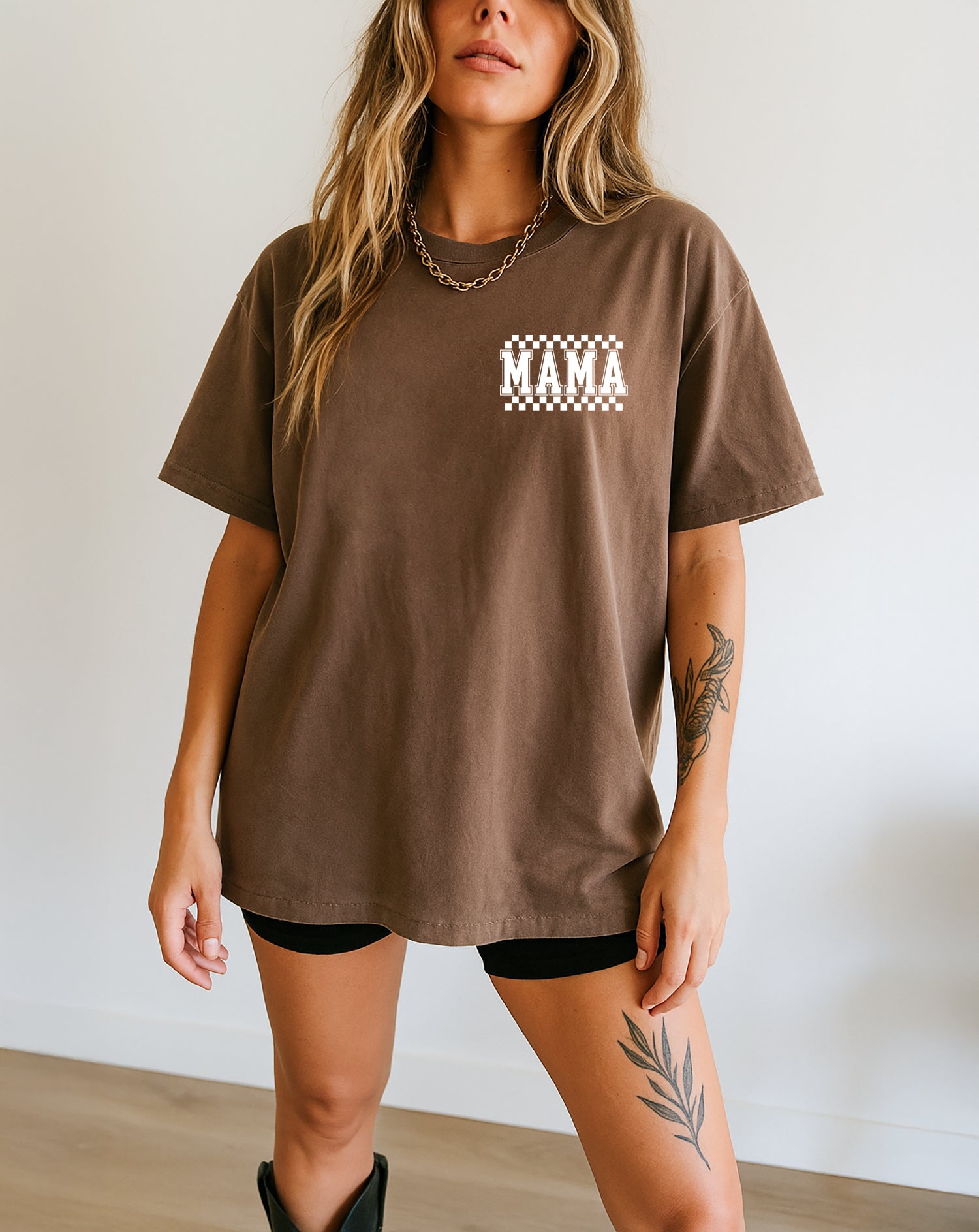 Mama Retro Plaid Checkered Front and Back Comfort Colors T Shirt