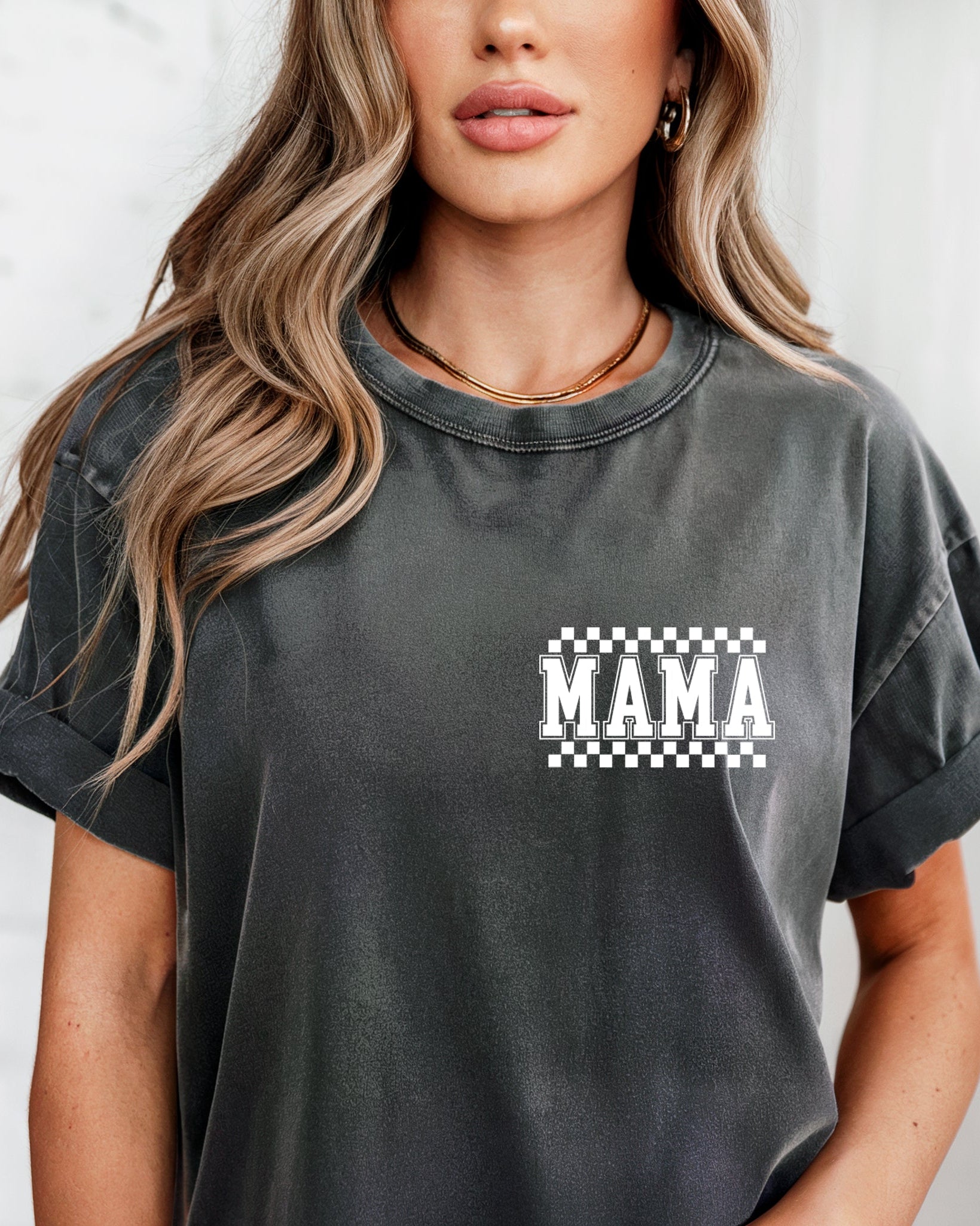 Mama Retro Plaid Checkered Front and Back Comfort Colors T Shirt
