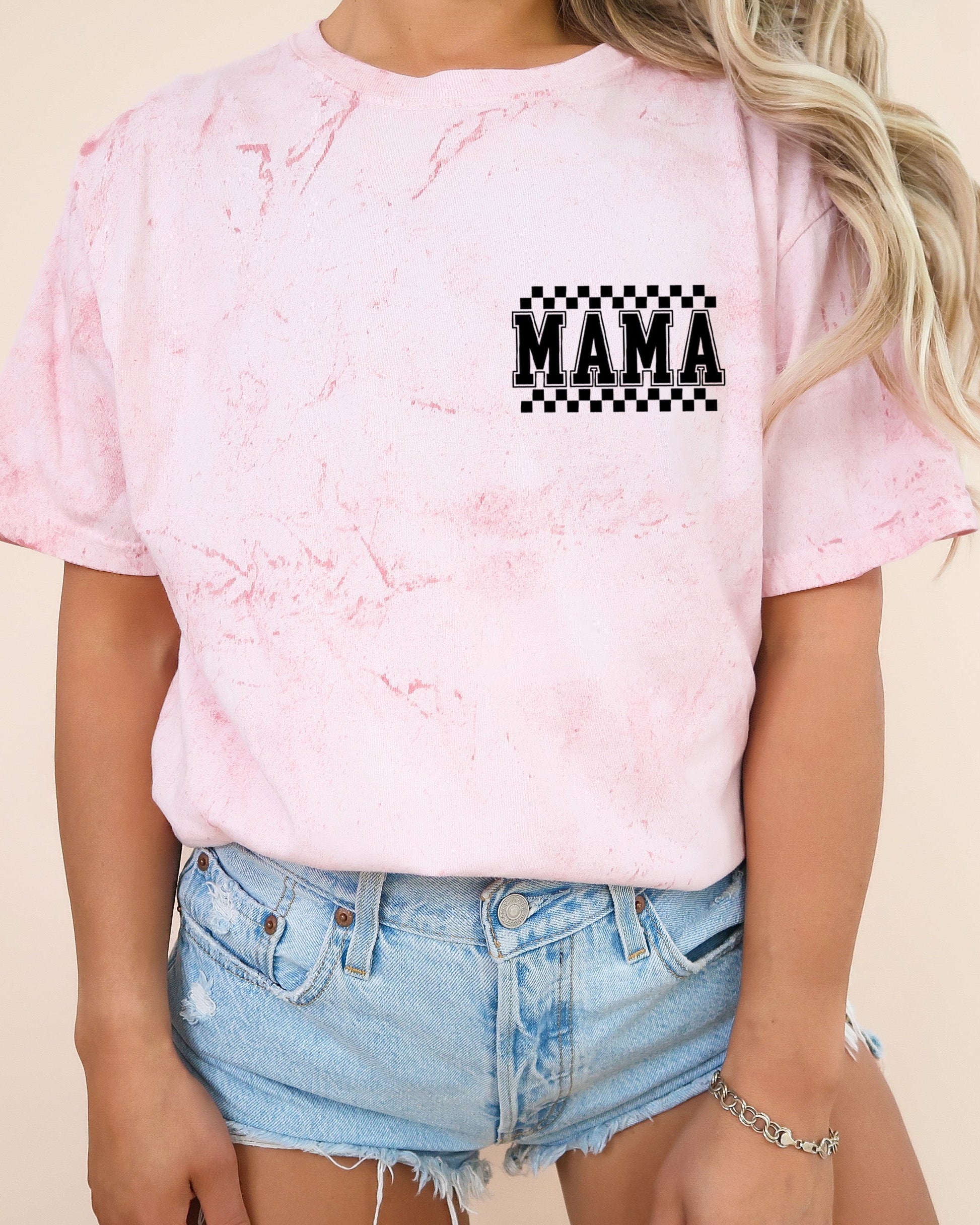 Mama Retro Plaid Checkered Front and Back Comfort Colors T Shirt