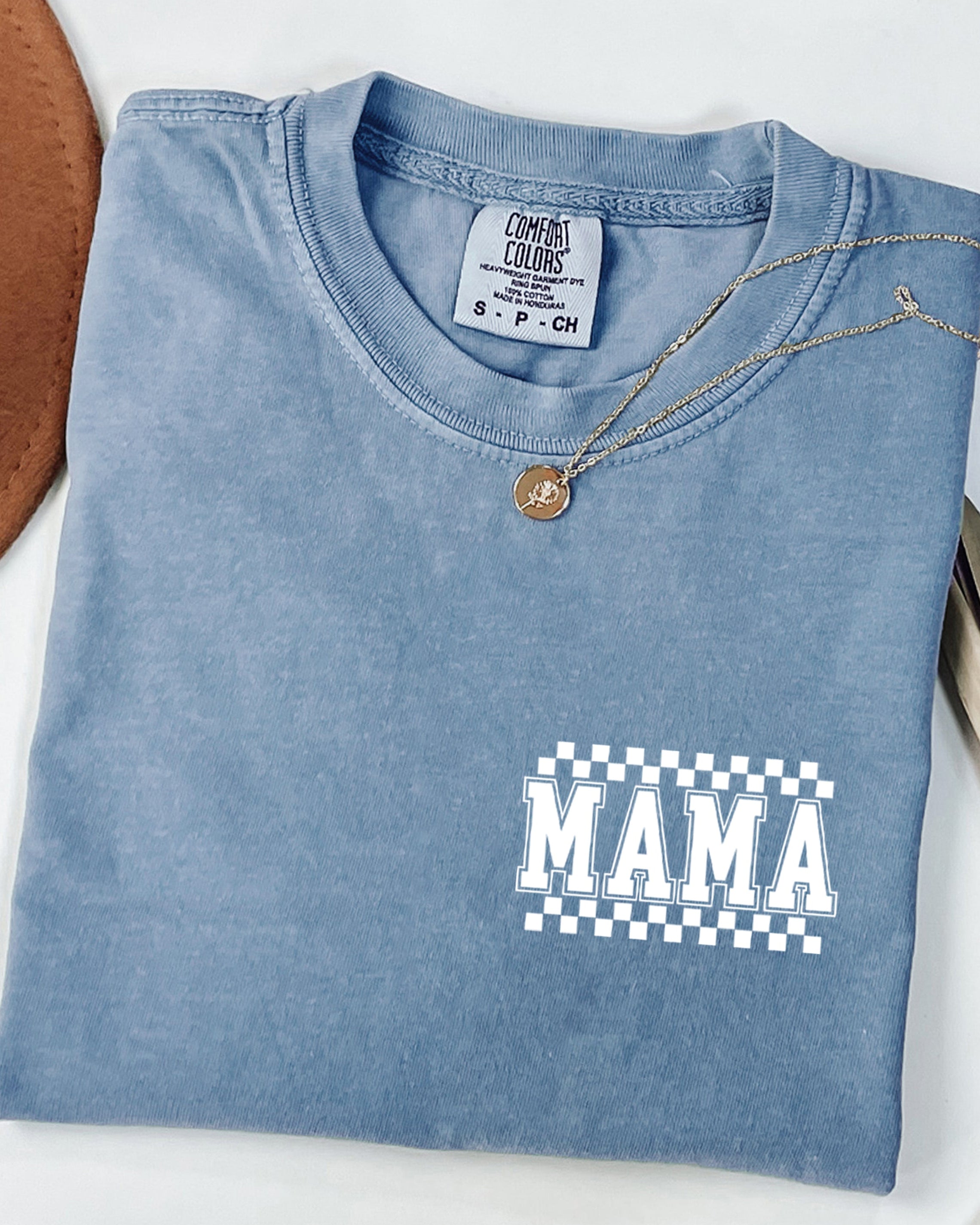 Mama Retro Plaid Checkered Front and Back Comfort Colors T Shirt