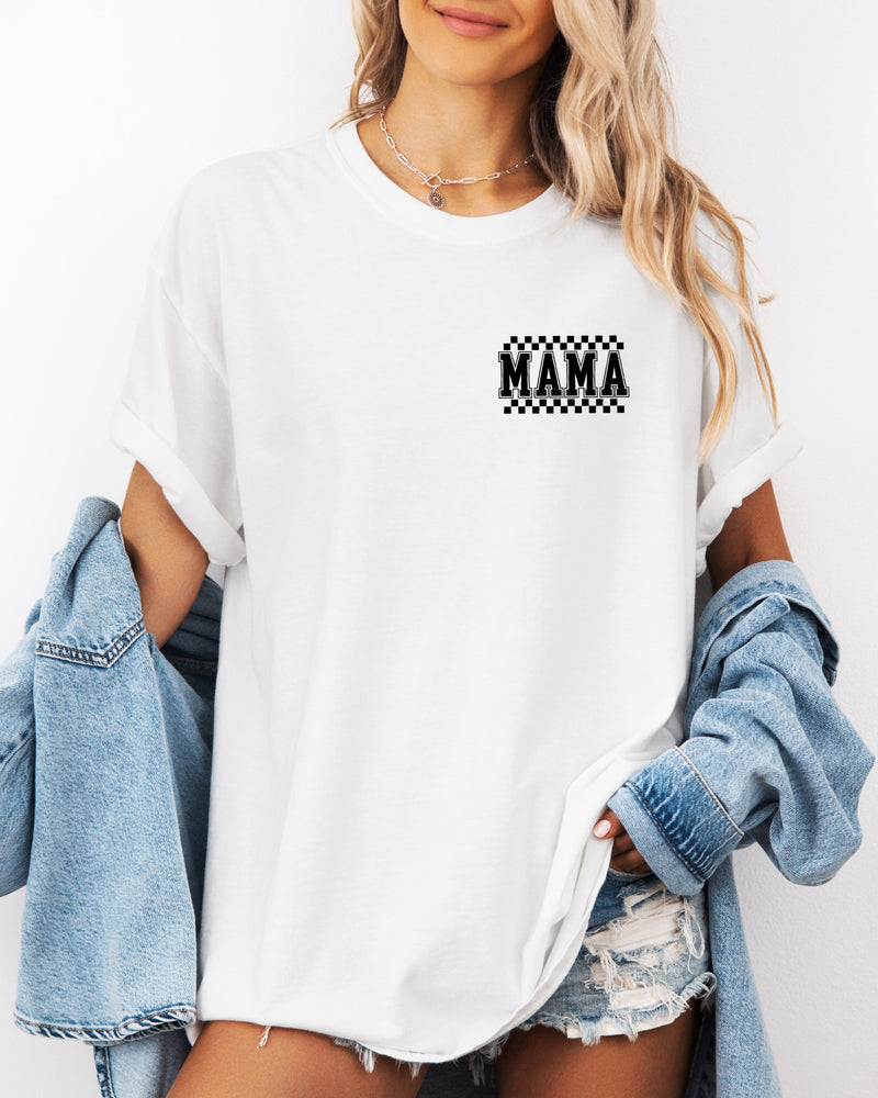 Mama Retro Plaid Checkered Front and Back Comfort Colors T Shirt