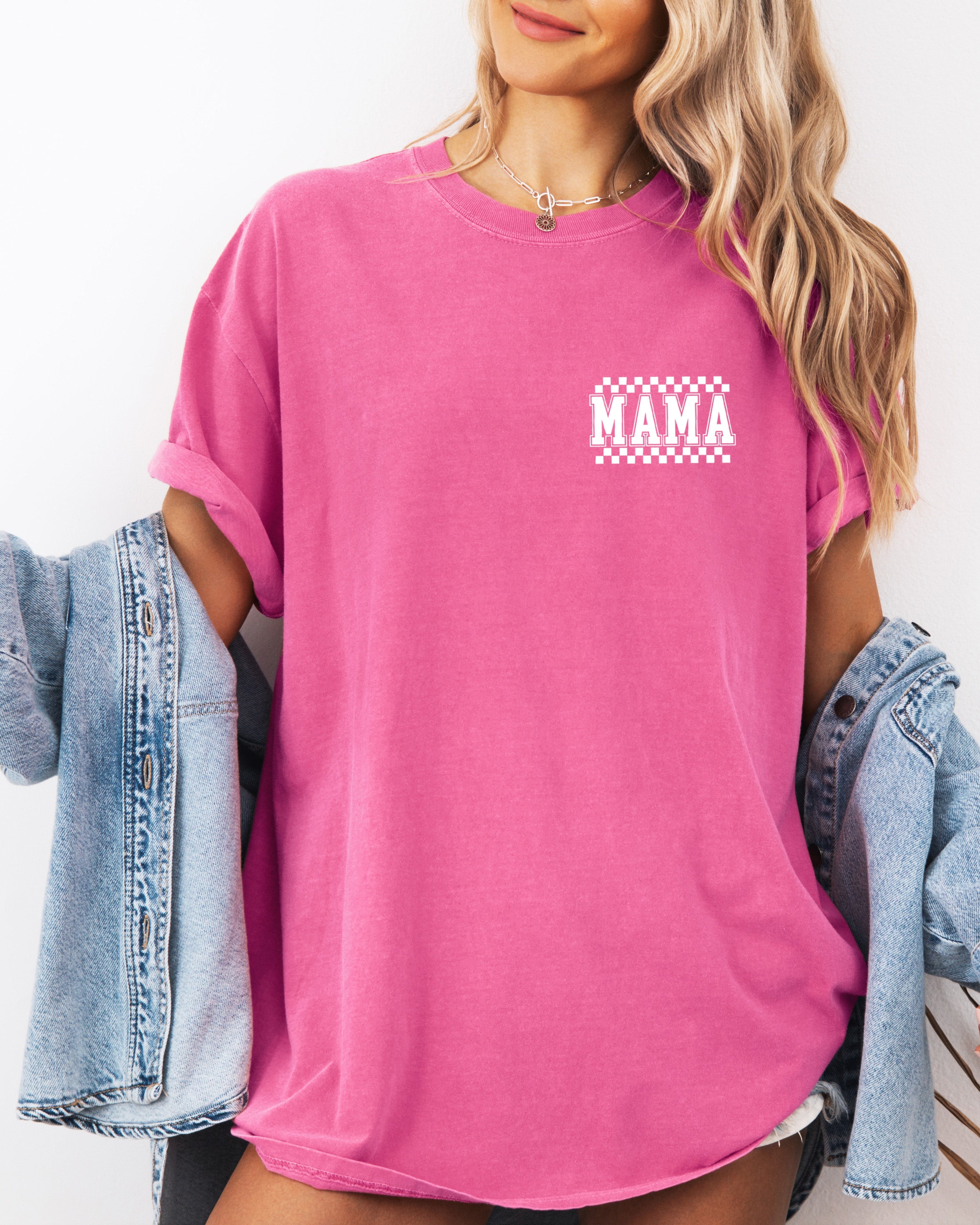 Mama Retro Plaid Checkered Front and Back Comfort Colors T Shirt