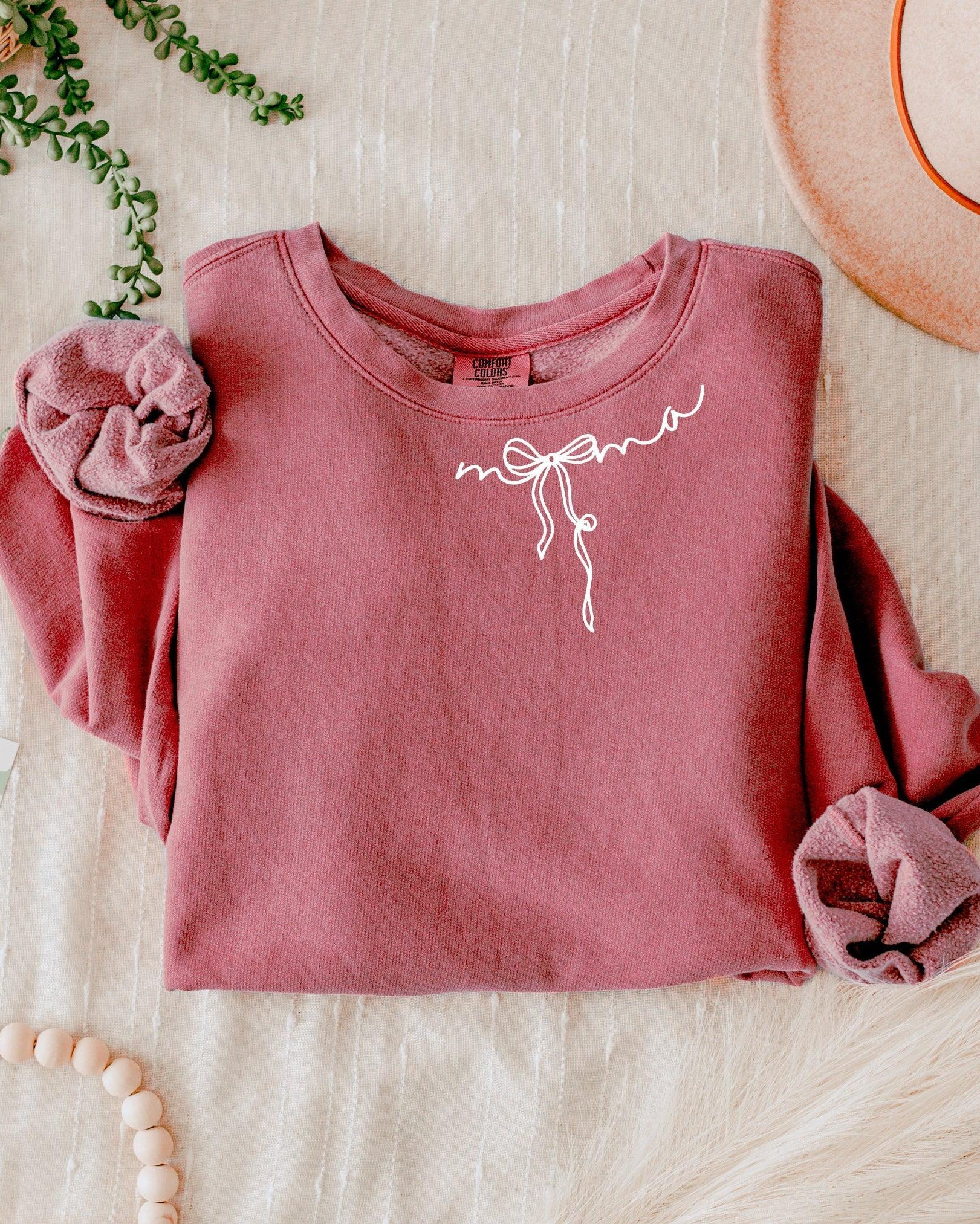 Mama Ribbon Around Neck Garment Dyed Comfort Colors Sweatshirt