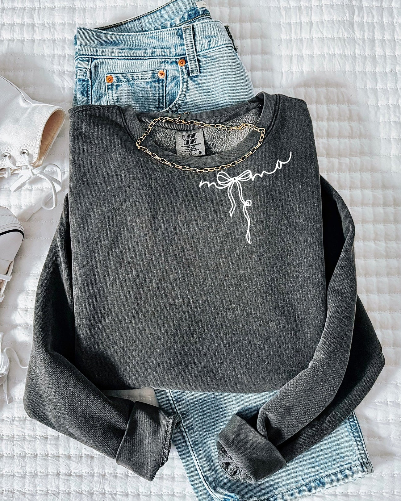 Mama Ribbon Around Neck Garment Dyed Comfort Colors Sweatshirt