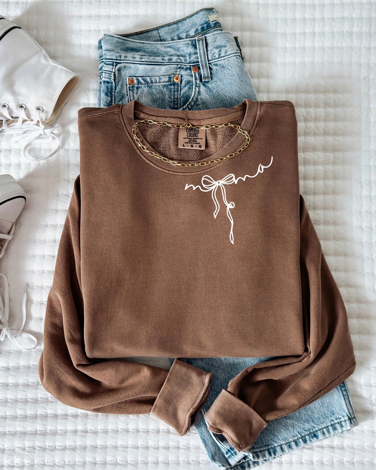 Mama Ribbon Around Neck Garment Dyed Comfort Colors Sweatshirt