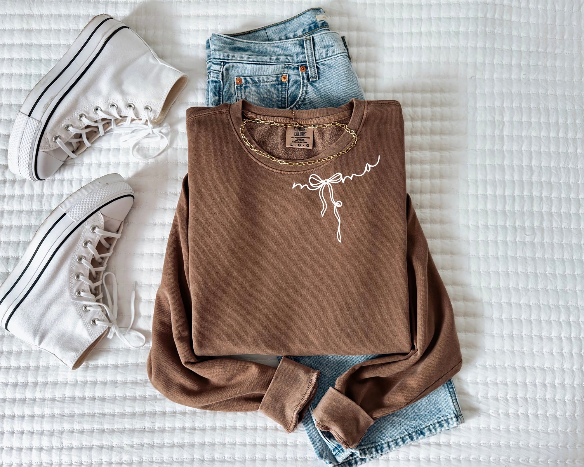 Mama Ribbon Around Neck Garment Dyed Comfort Colors Sweatshirt