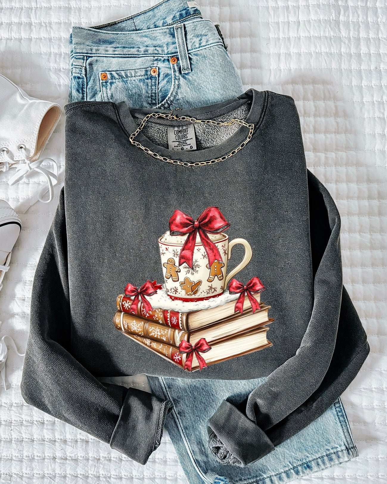 Merry Christmas Book Santa Garment Dyed Comfort Colors Sweatshirt