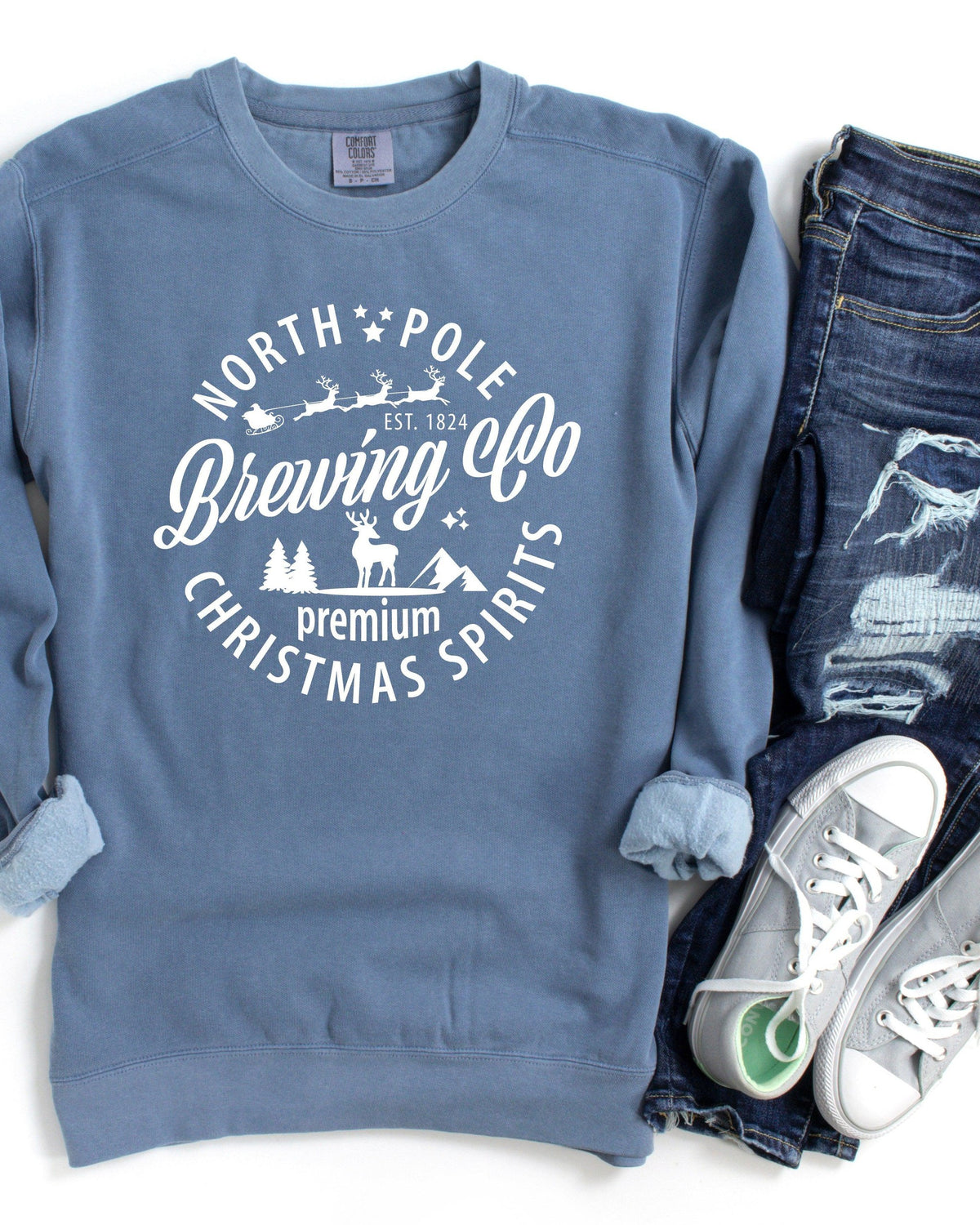 Merry Christmas North Pole Brewing Co Garment Dyed Comfort Colors Sweatshirt