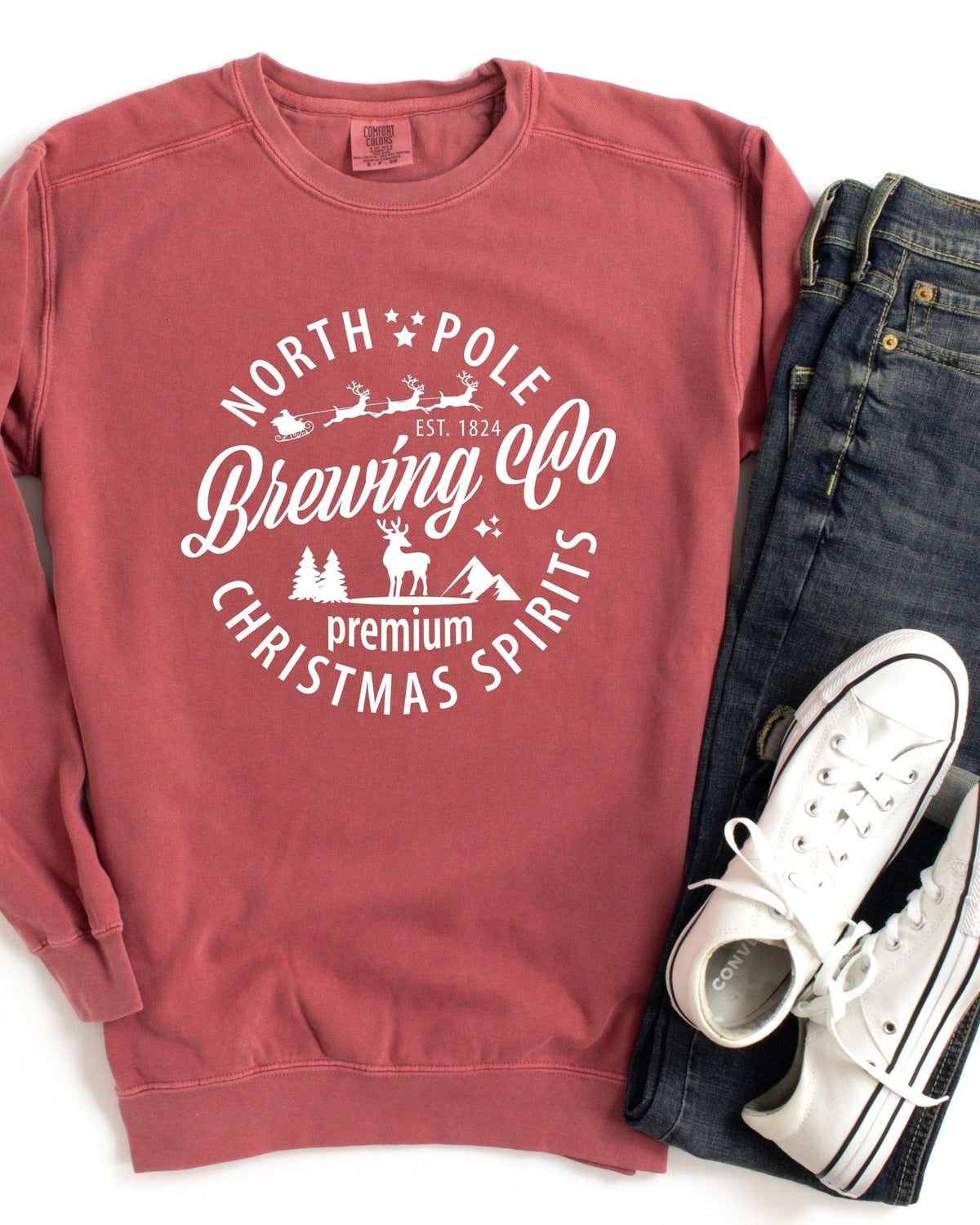 Merry Christmas North Pole Brewing Co Garment Dyed Comfort Colors Sweatshirt