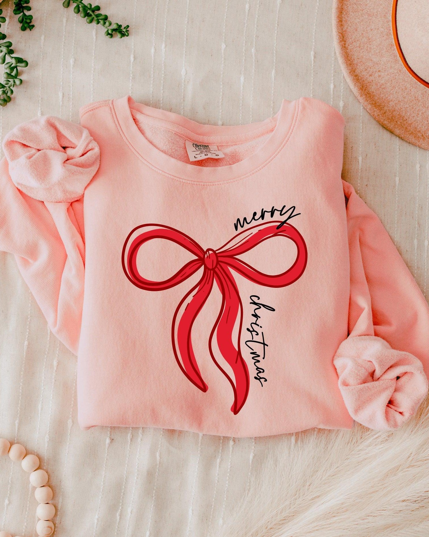 Merry Christmas Ribbon Holiday Winter Garment Dyed Comfort Colors Sweatshirt