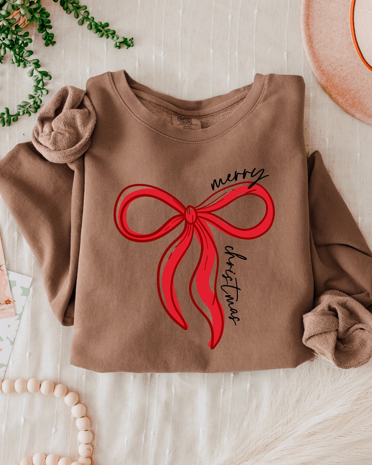 Merry Christmas Ribbon Holiday Winter Garment Dyed Comfort Colors Sweatshirt