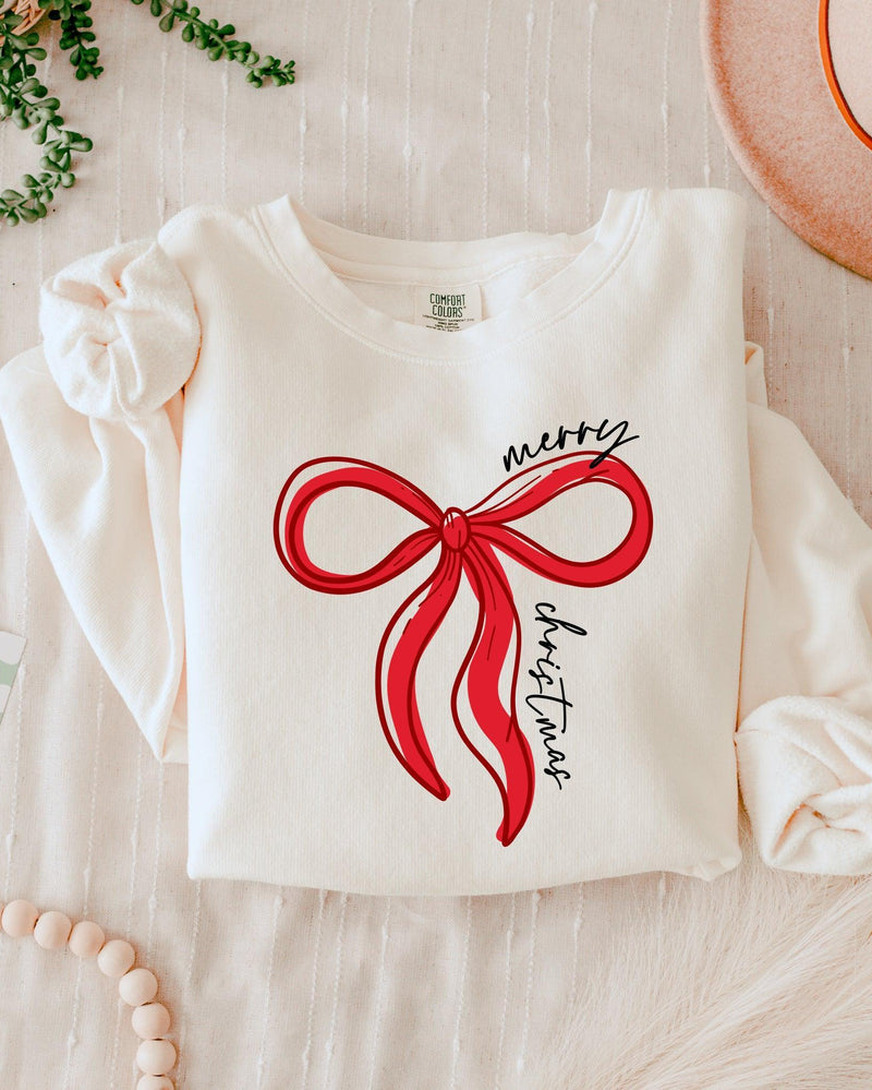 Merry Christmas Ribbon Holiday Winter Garment Dyed Comfort Colors Sweatshirt