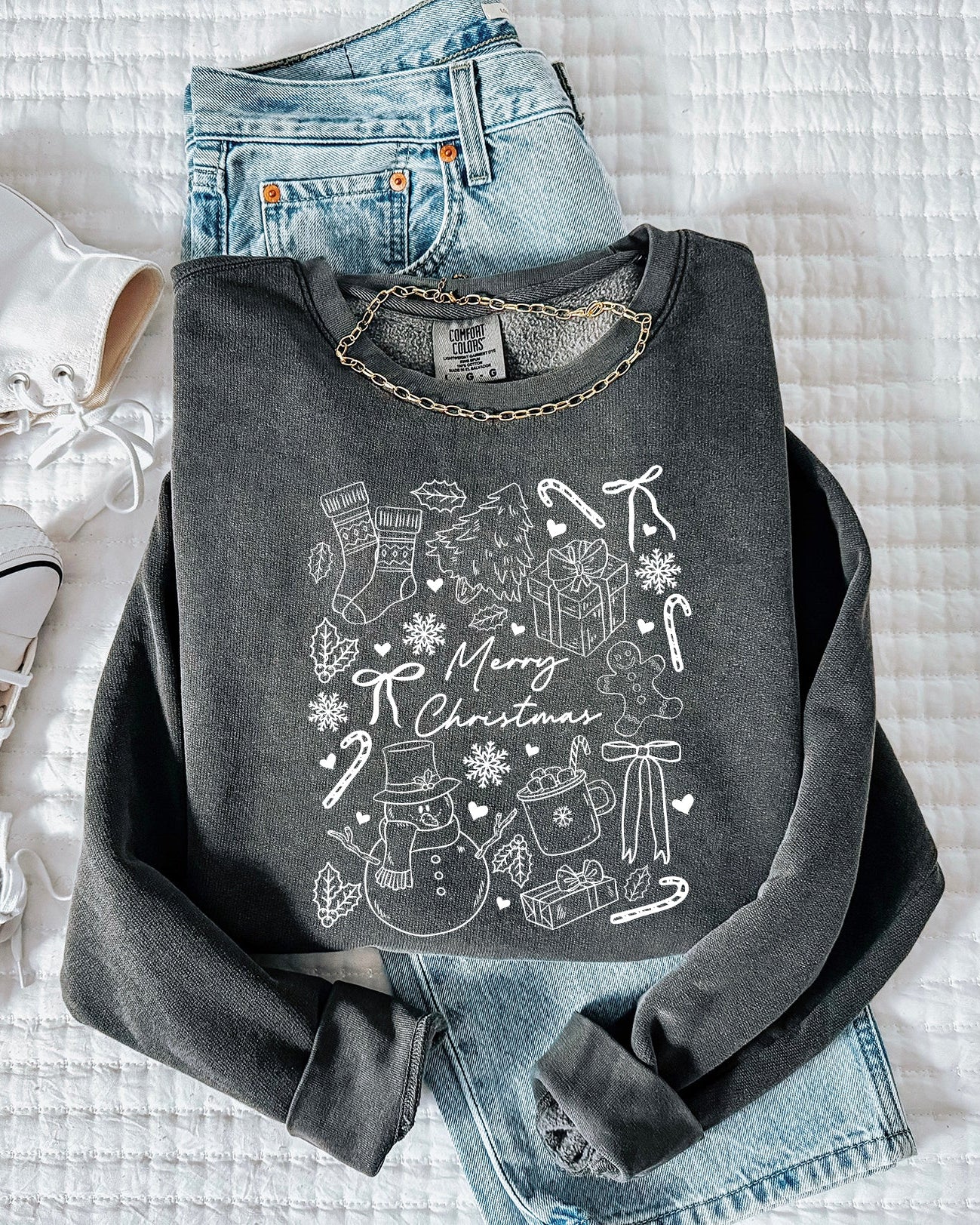 Merry Christmas Things Holiday Winter Garment Dyed Comfort Colors Sweatshirt