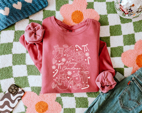 Merry Christmas Things Holiday Winter Garment Dyed Comfort Colors Sweatshirt