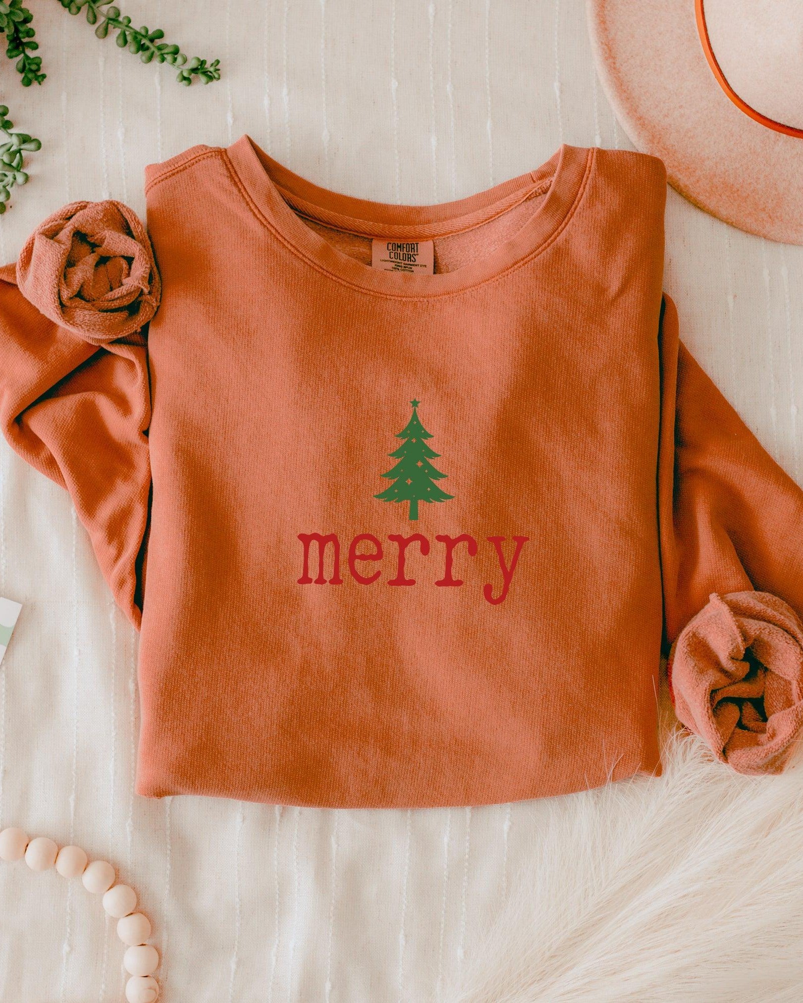 Merry Christmas + Tree Holiday Winter Garment Dyed Comfort Colors Sweatshirt