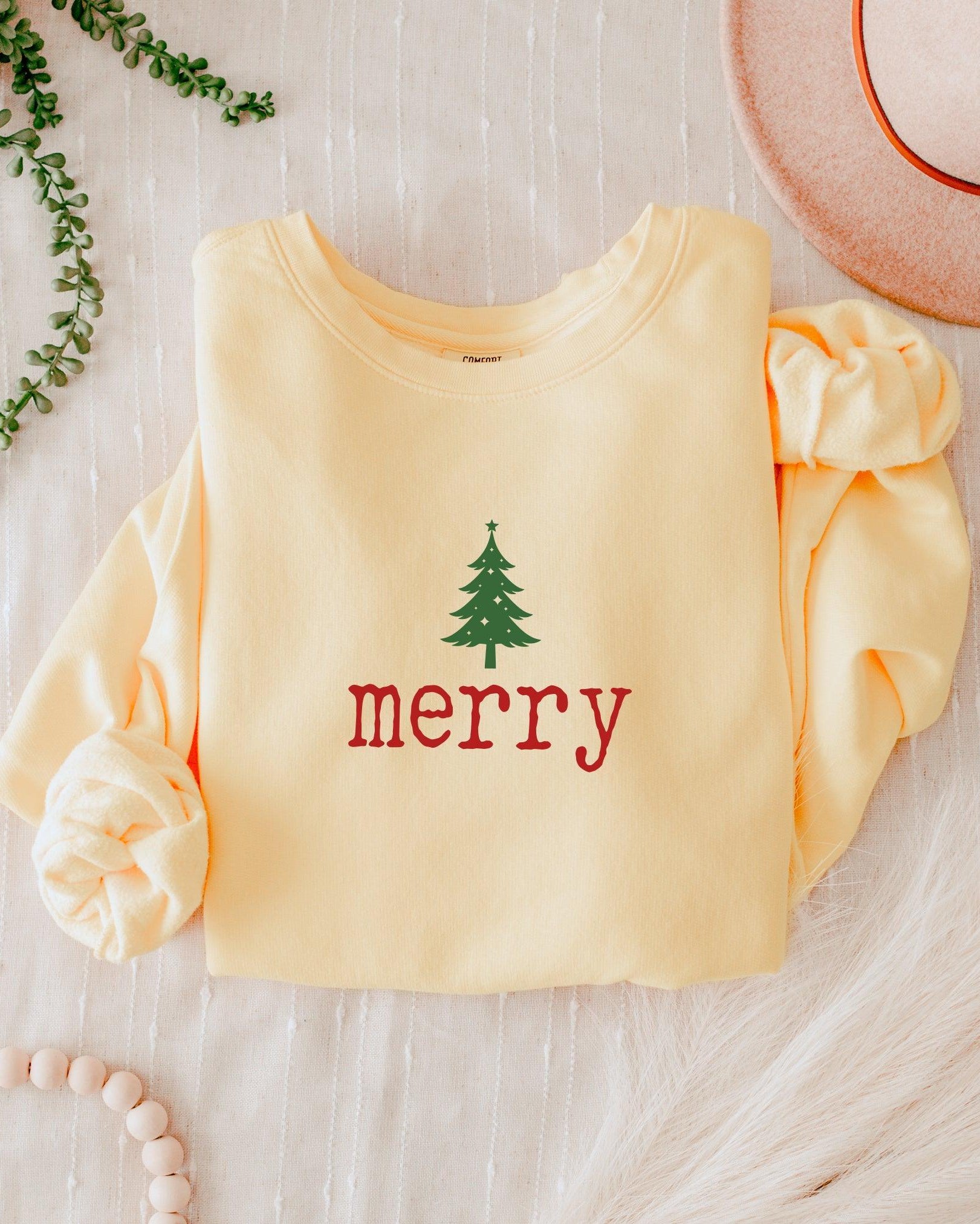 Merry Christmas + Tree Holiday Winter Garment Dyed Comfort Colors Sweatshirt