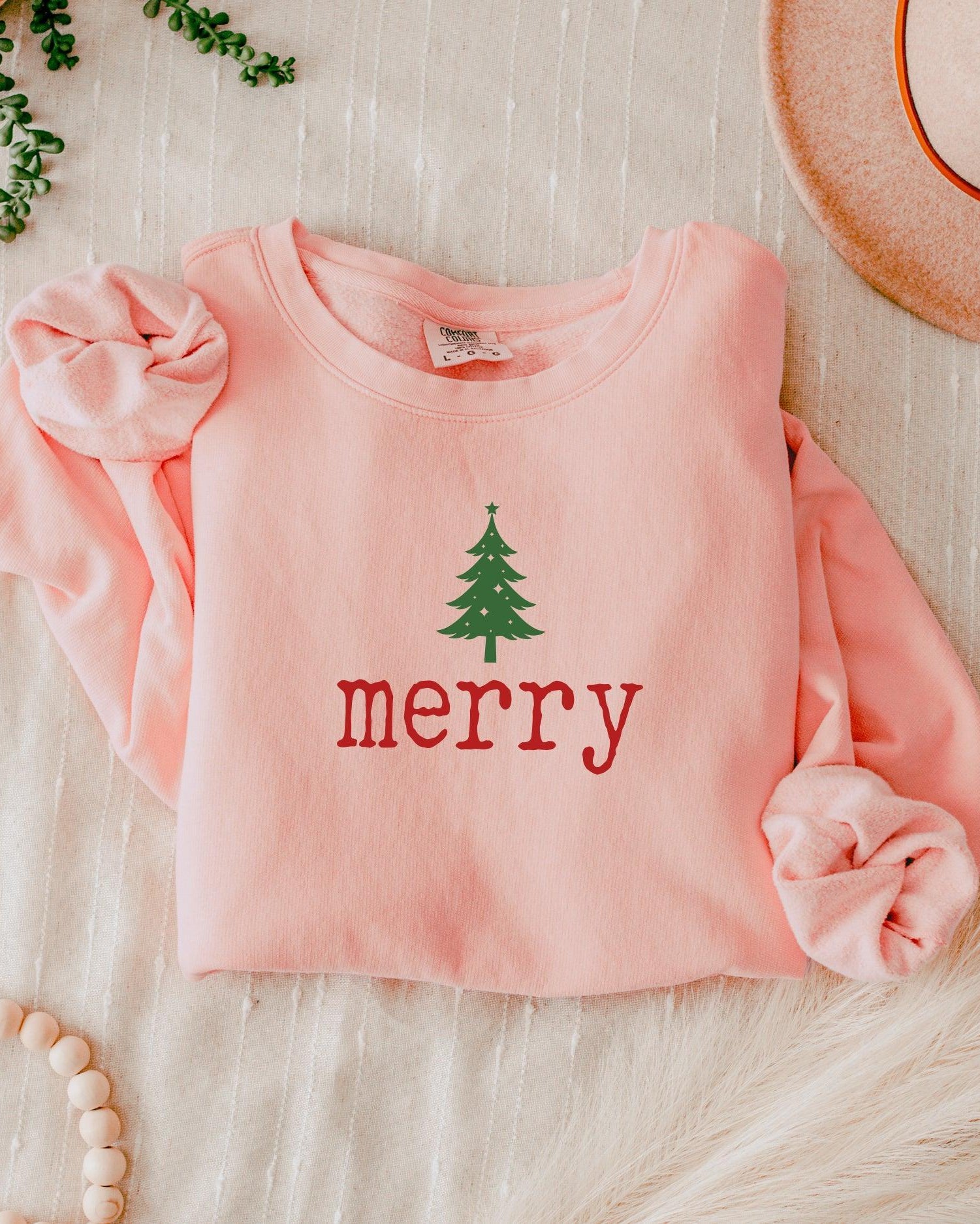 Merry Christmas + Tree Holiday Winter Garment Dyed Comfort Colors Sweatshirt