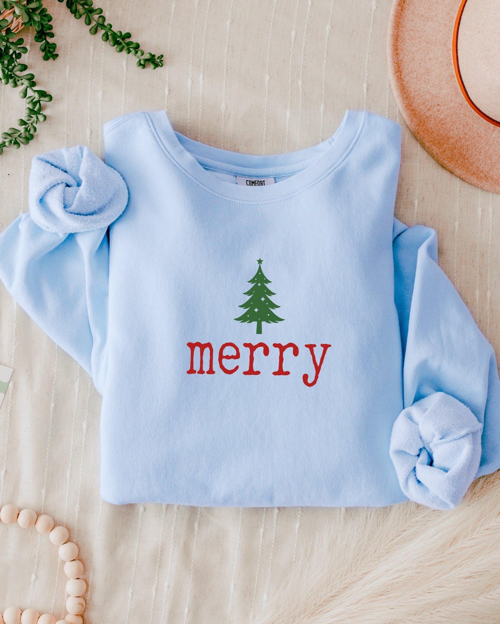 Merry Christmas + Tree Holiday Winter Garment Dyed Comfort Colors Sweatshirt