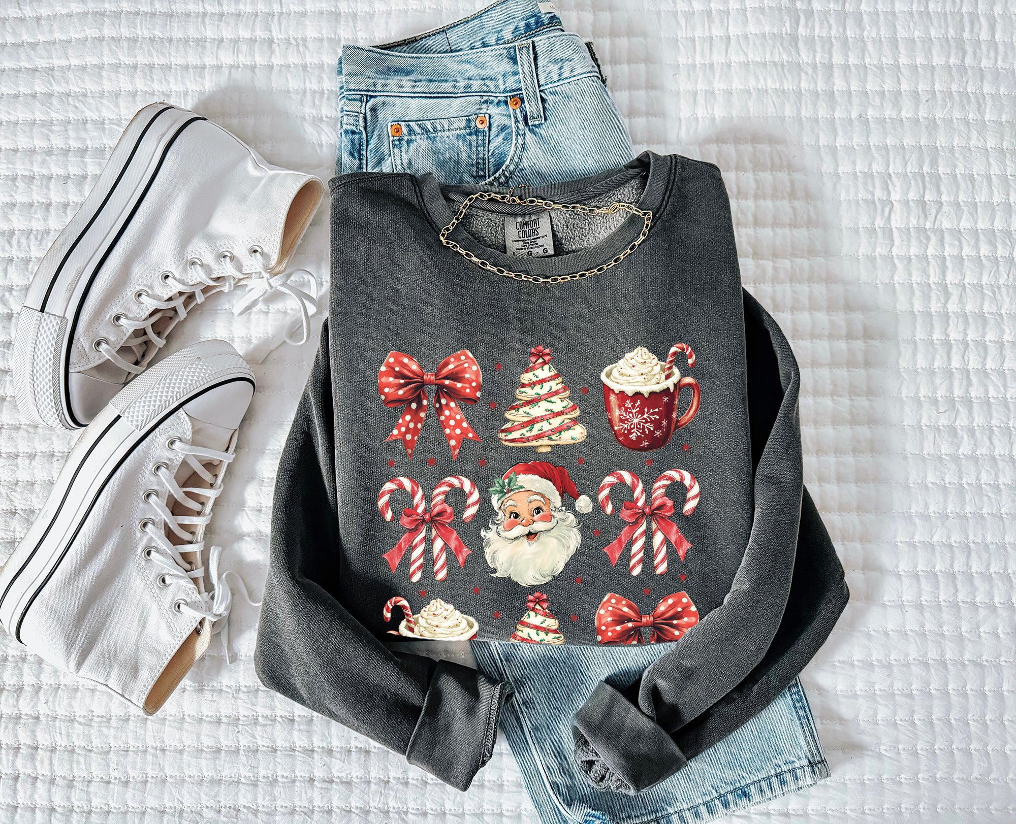 Merry Christmas Tree Santa Hot Chocolate Garment Dyed Comfort Colors Sweatshirt