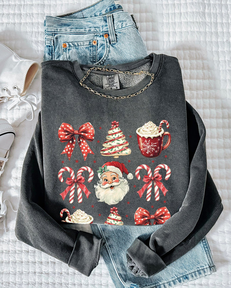 Merry Christmas Tree Santa Hot Chocolate Garment Dyed Comfort Colors Sweatshirt