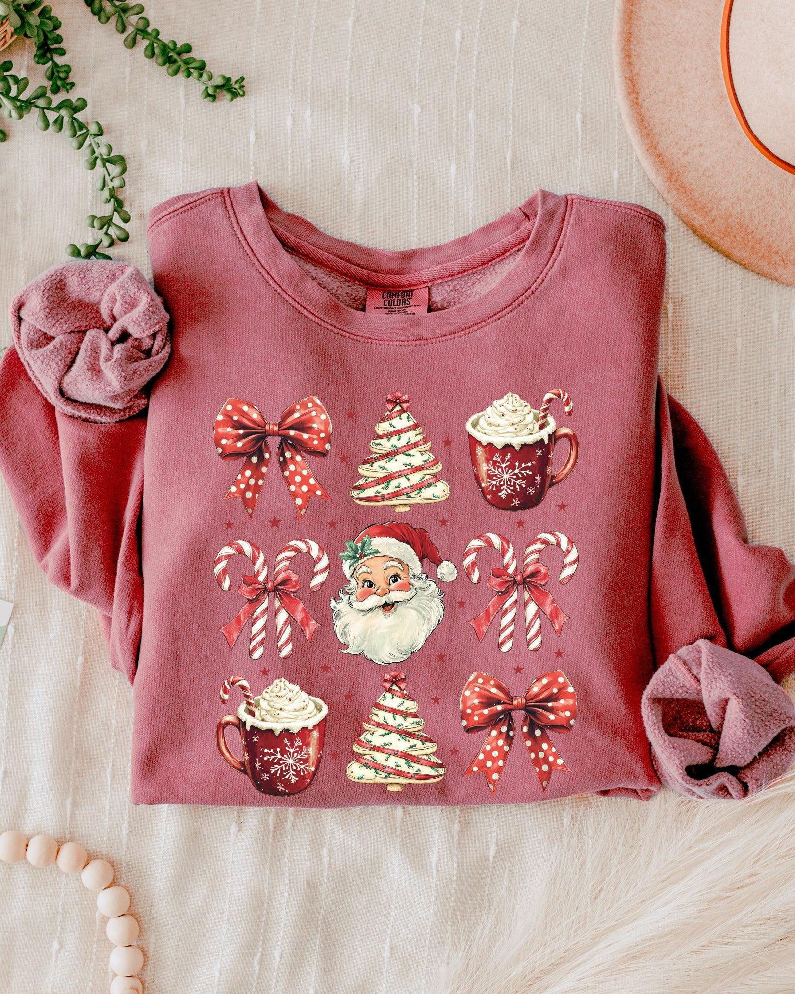 Merry Christmas Tree Santa Hot Chocolate Garment Dyed Comfort Colors Sweatshirt