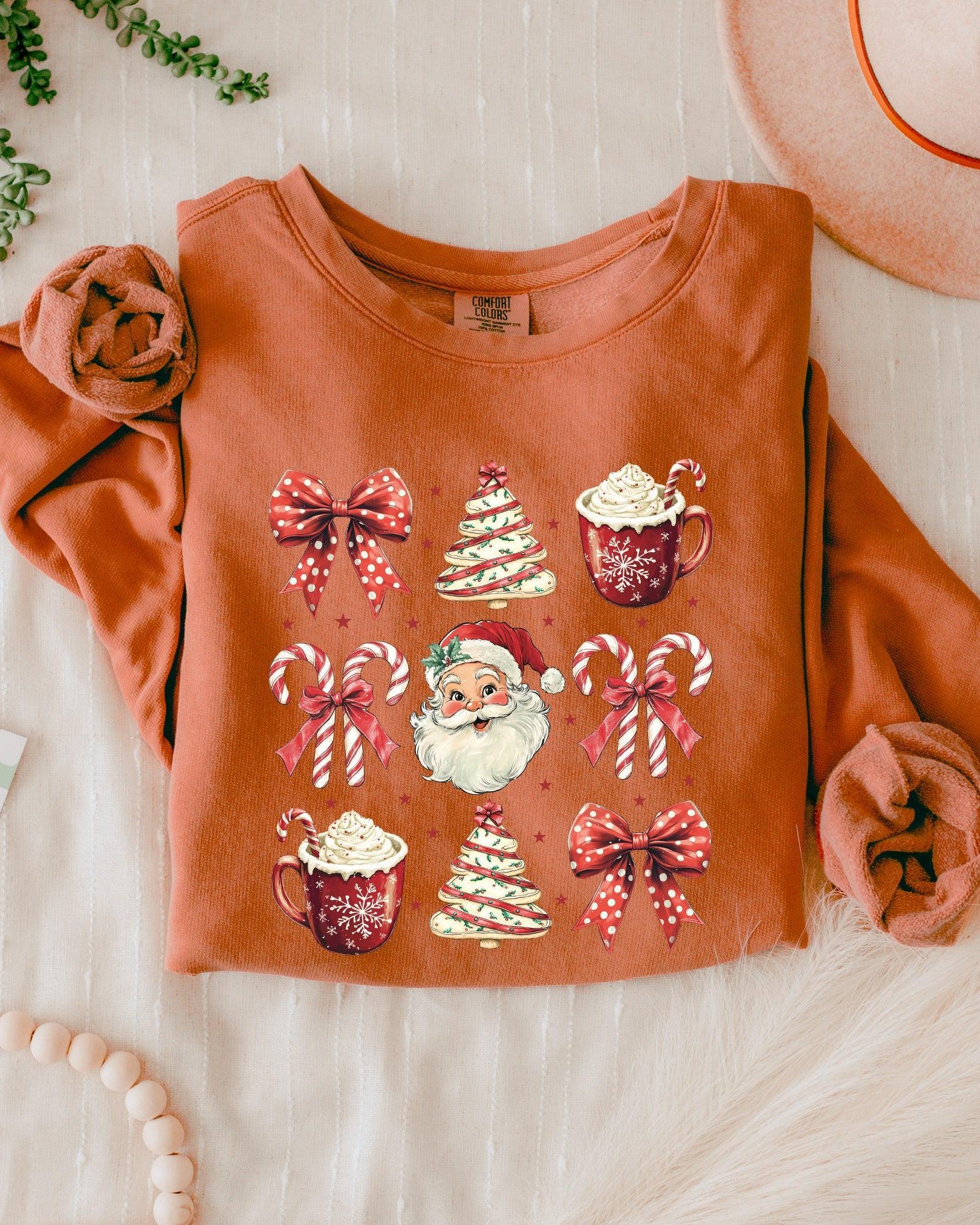 Merry Christmas Tree Santa Hot Chocolate Garment Dyed Comfort Colors Sweatshirt