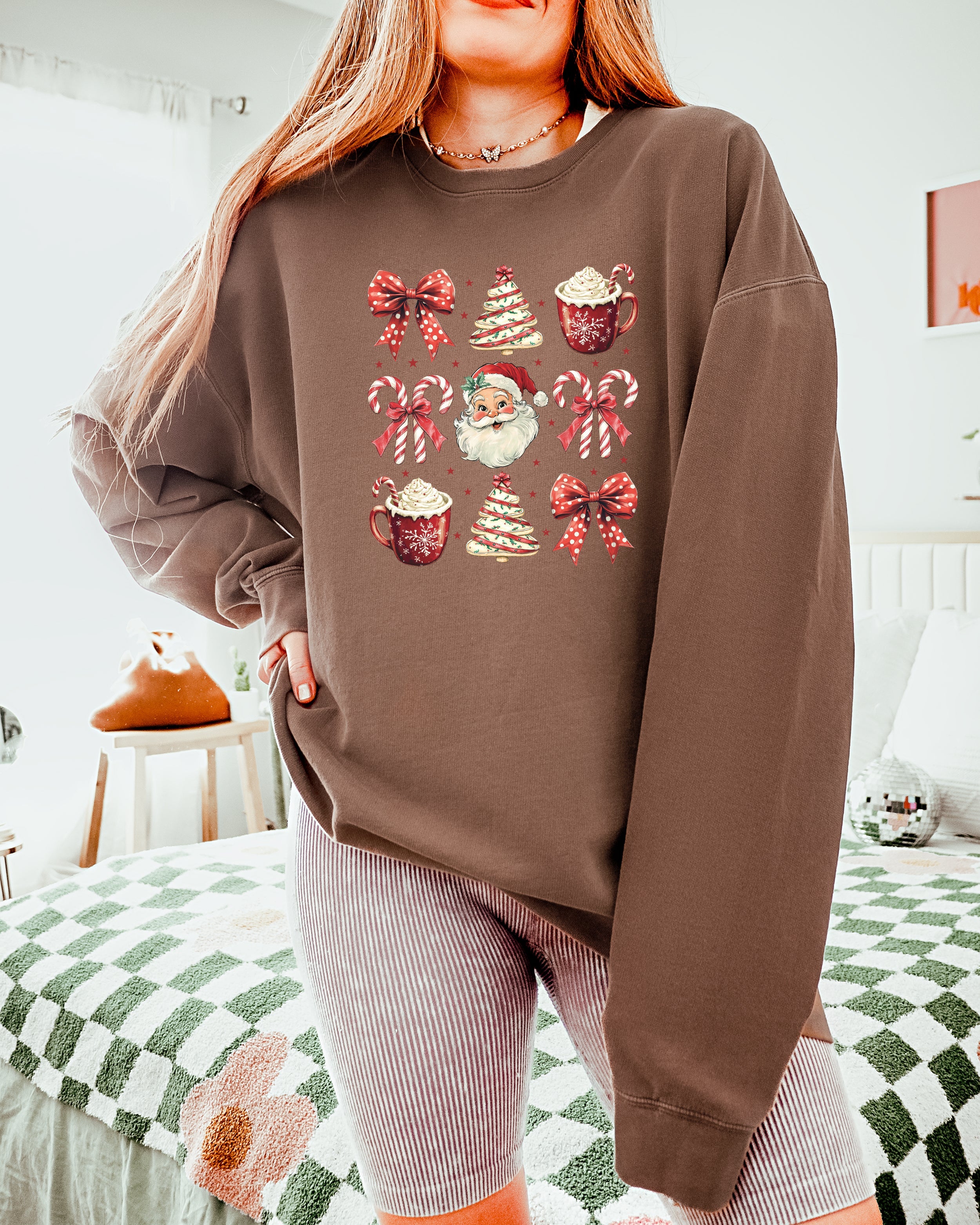 Merry Christmas Tree Santa Hot Chocolate Garment Dyed Comfort Colors Sweatshirt