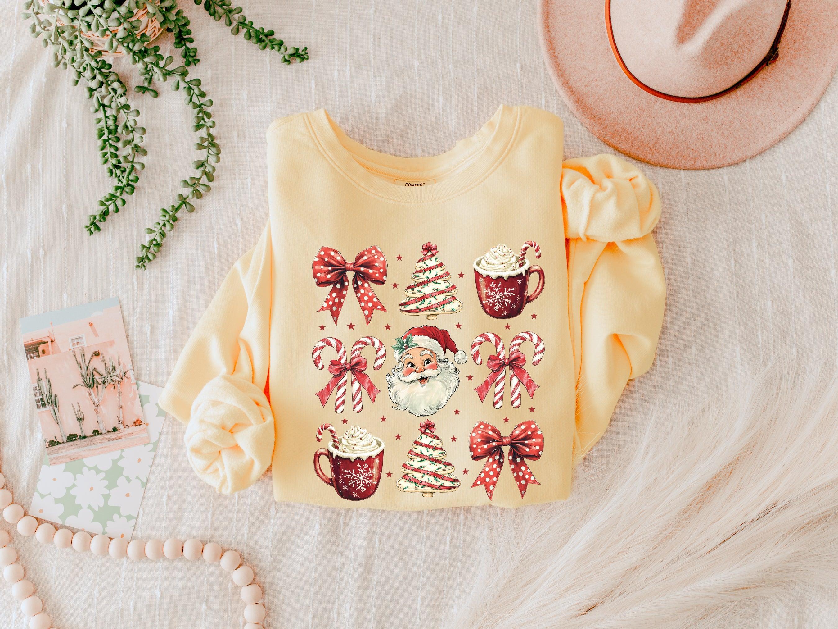 Merry Christmas Tree Santa Hot Chocolate Garment Dyed Comfort Colors Sweatshirt