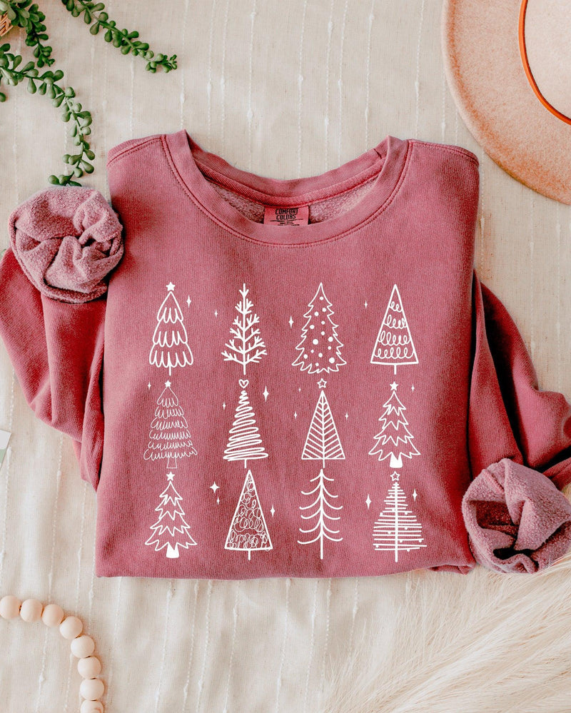 Merry Christmas Tree Winter Holiday Garment Dyed Comfort Colors Sweatshirt