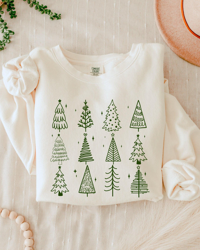 Merry Christmas Tree Winter Holiday Garment Dyed Comfort Colors Sweatshirt