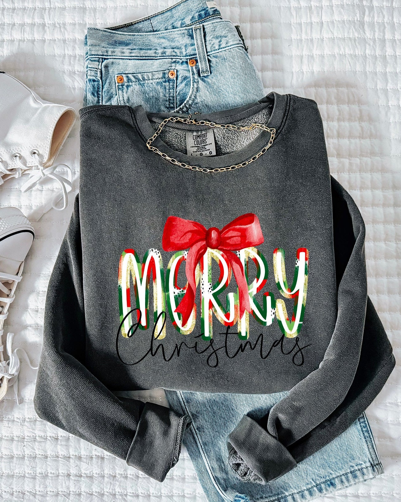 Merry Christmas Winter Holiday Inspirational Garment Dyed Comfort Colors Sweatshirt