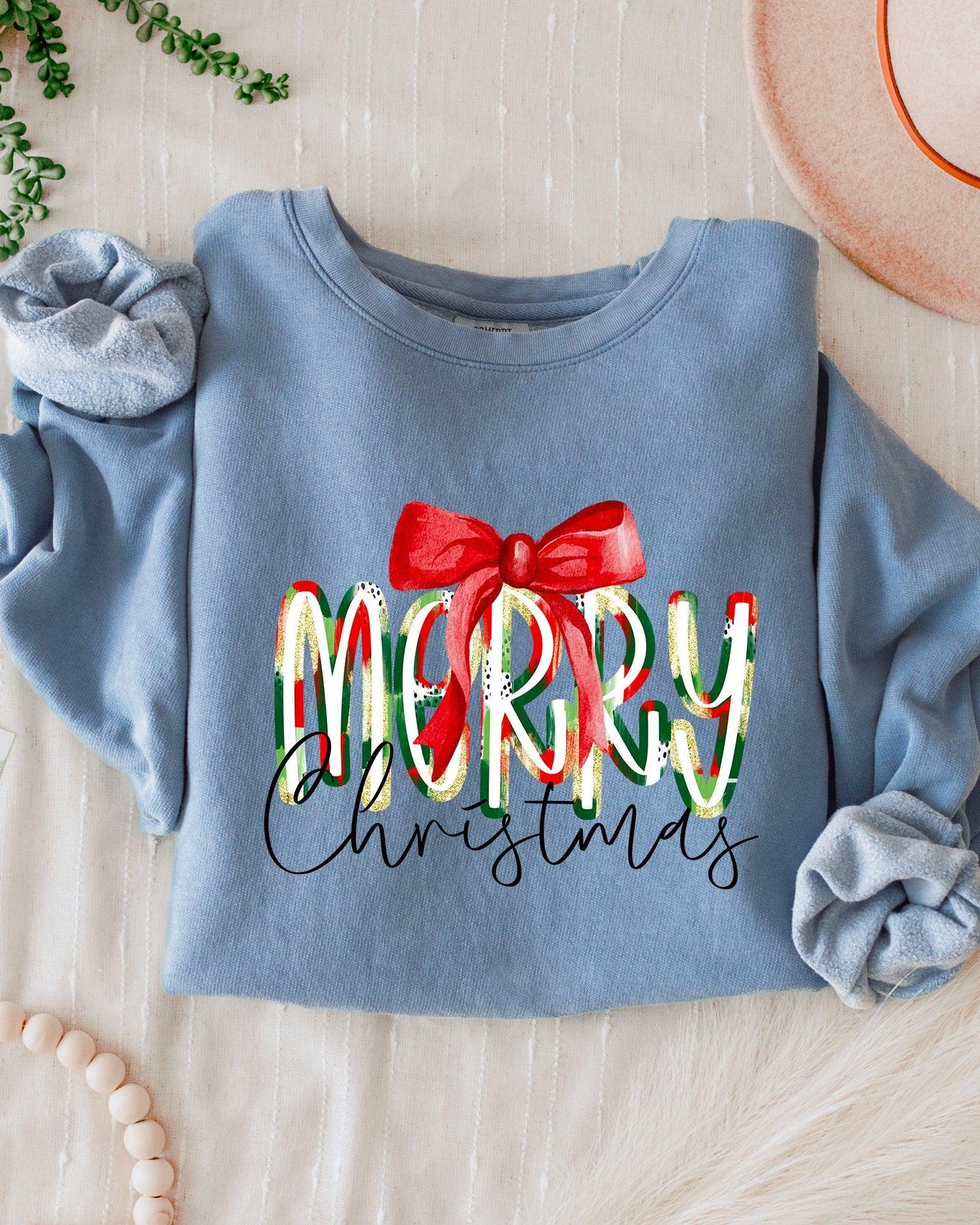 Merry Christmas Winter Holiday Inspirational Garment Dyed Comfort Colors Sweatshirt