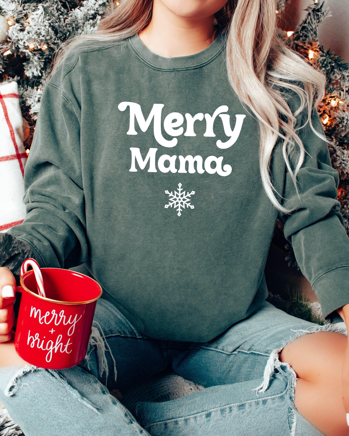 Merry Mama Christmas Garment Dyed Comfort Colors Sweatshirt