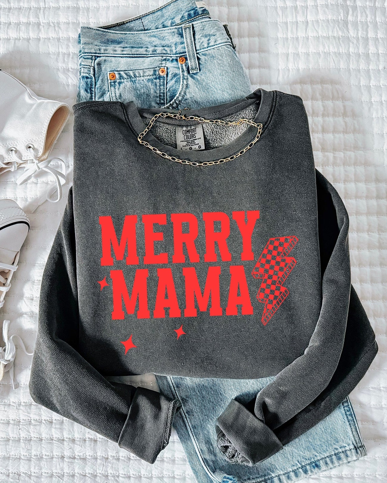 Merry Mama Christmas Winter Holiday Garment Dyed Comfort Colors Sweatshirt