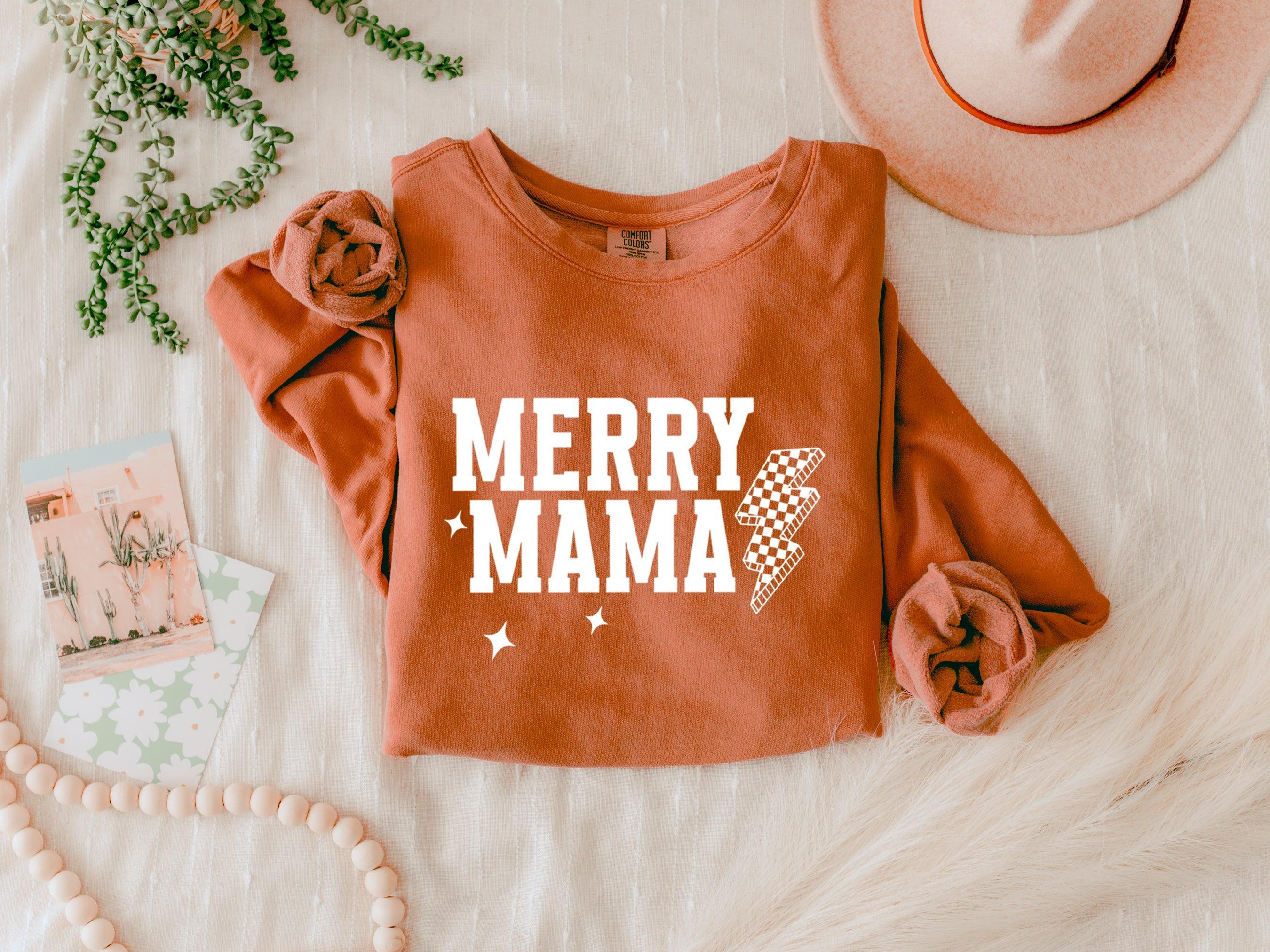 Merry Mama Christmas Winter Holiday Garment Dyed Comfort Colors Sweatshirt