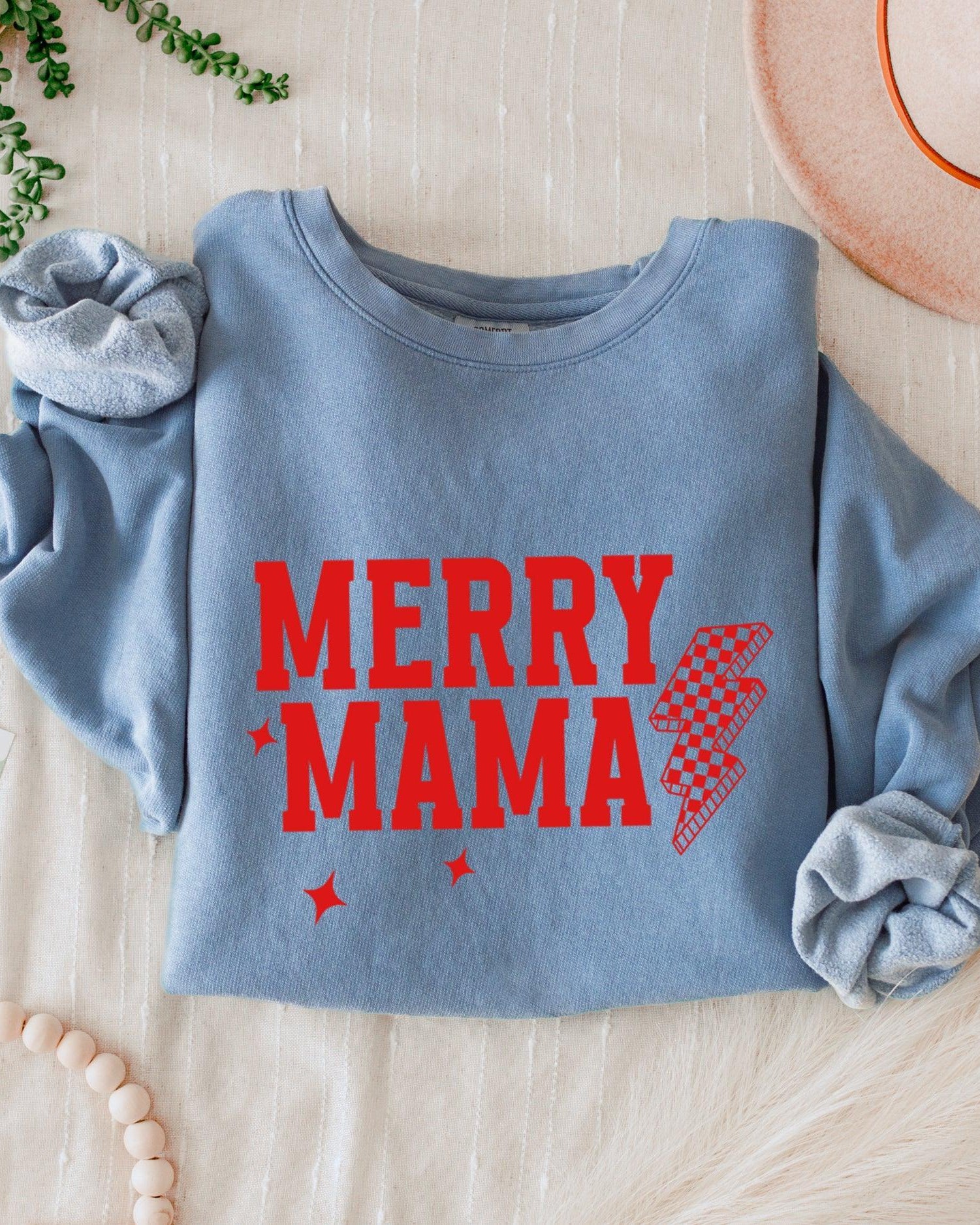 Merry Mama Christmas Winter Holiday Garment Dyed Comfort Colors Sweatshirt