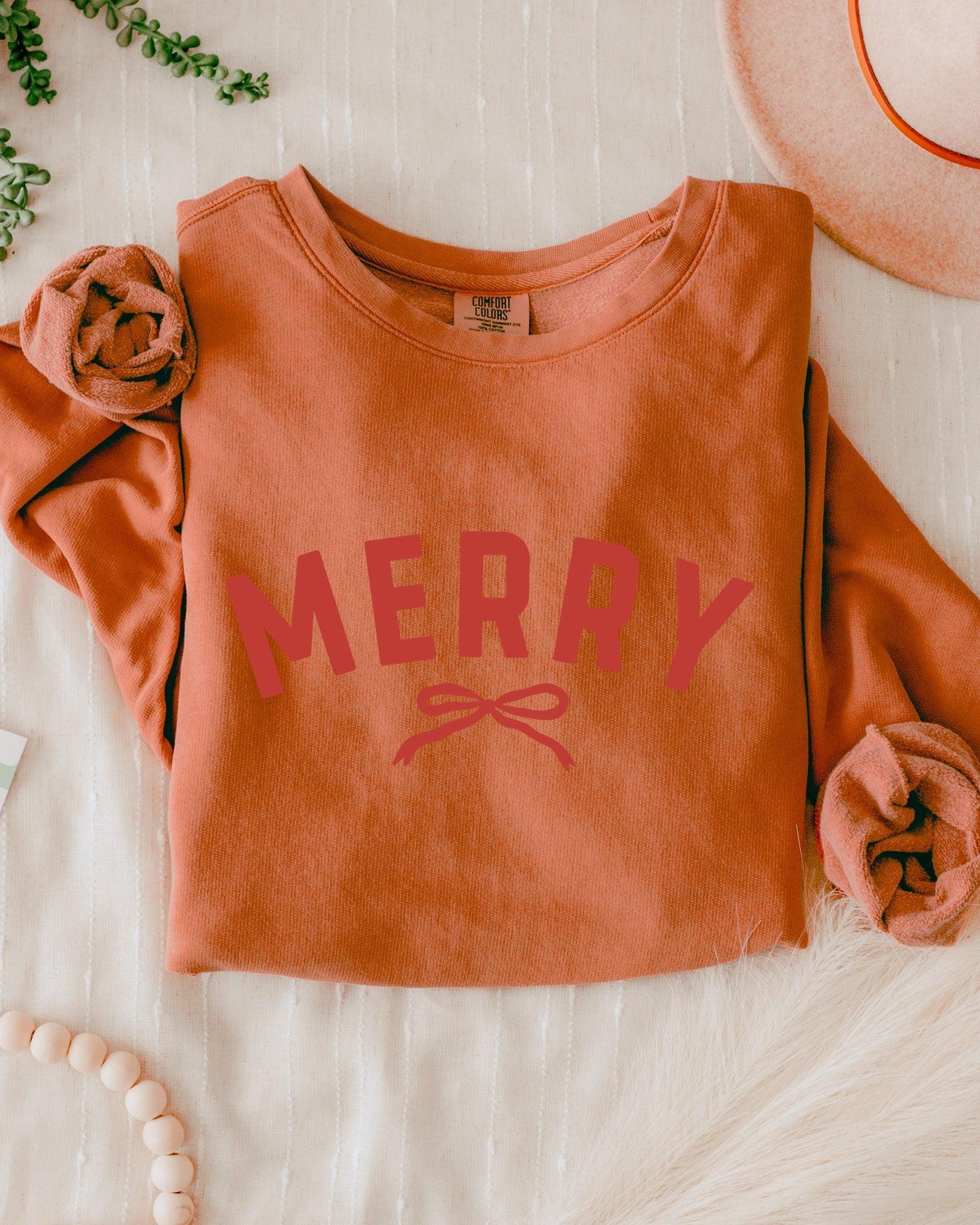 Merry Red Ribbon Christmas Holiday Winter Comfort Colors Sweatshirt