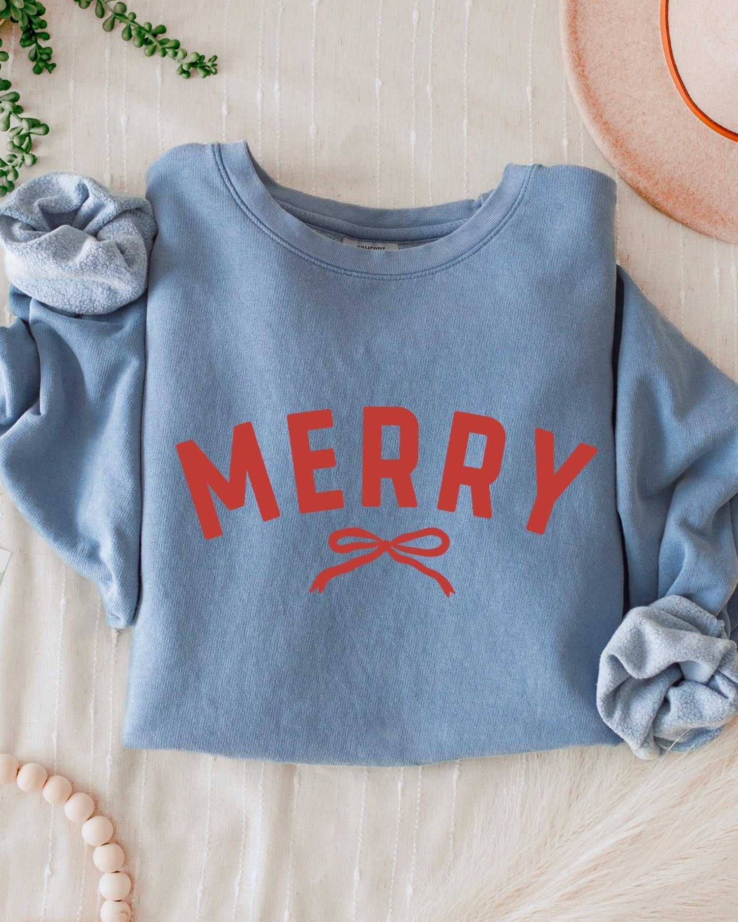 Merry Red Ribbon Christmas Holiday Winter Comfort Colors Sweatshirt