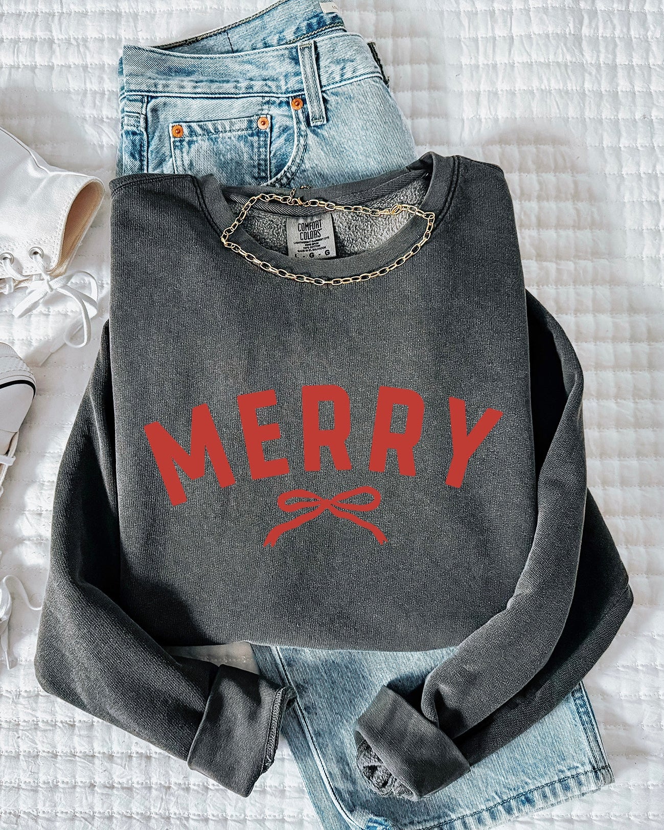 Merry Red Ribbon Christmas Holiday Winter Comfort Colors Sweatshirt